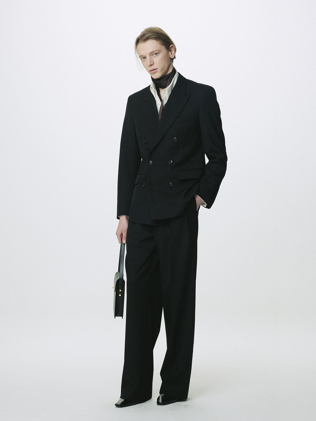 WOOL DOUBLE-BREASTED TAILORED JACKET_ BLACK
