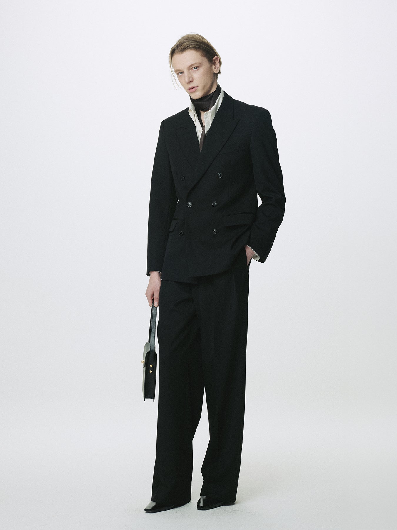 WOOL DOUBLE-BREASTED TAILORED JACKET_ BLACK