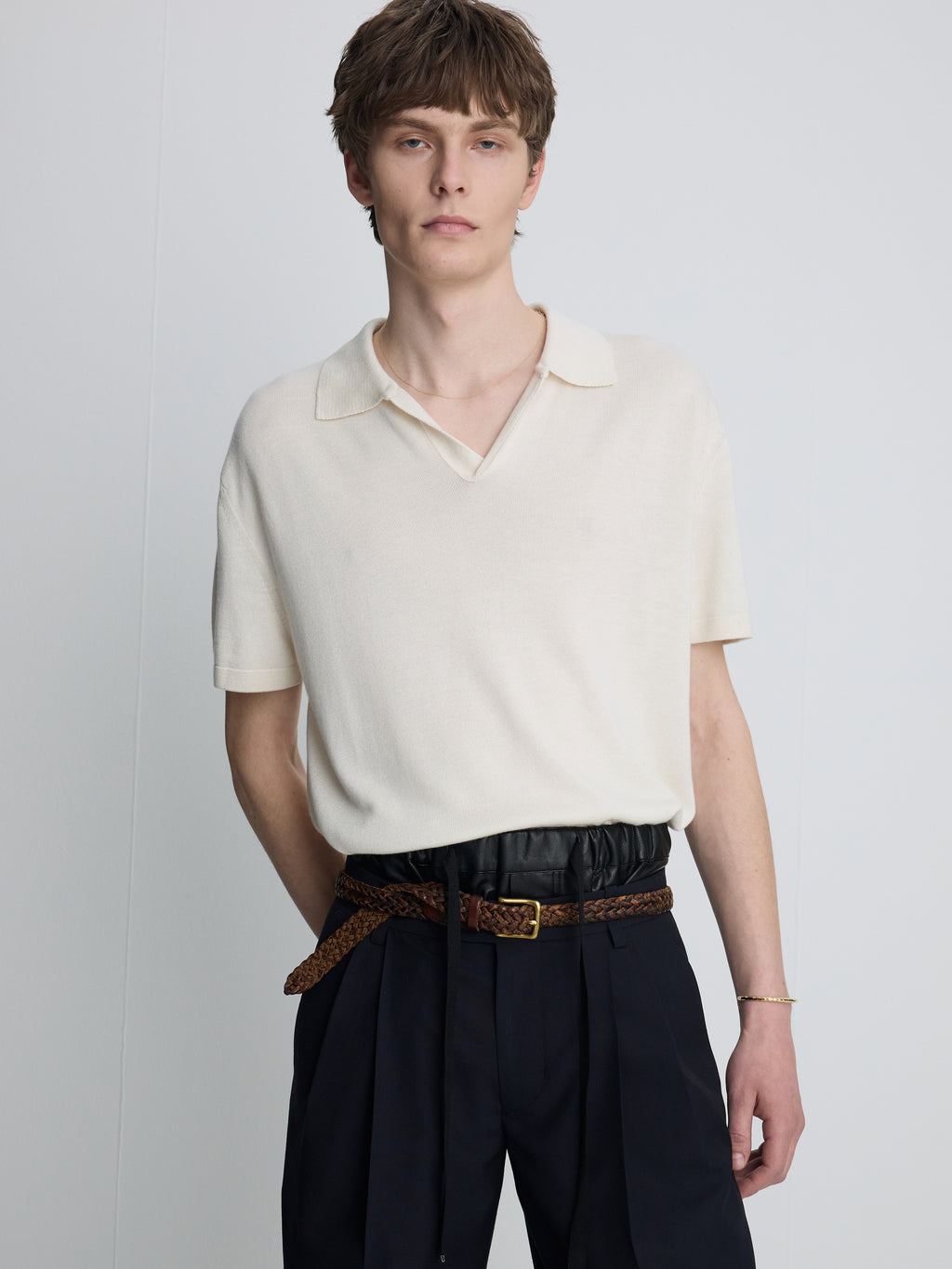 SILK CASHMERE OPEN COLLAR KNIT_ ECRU