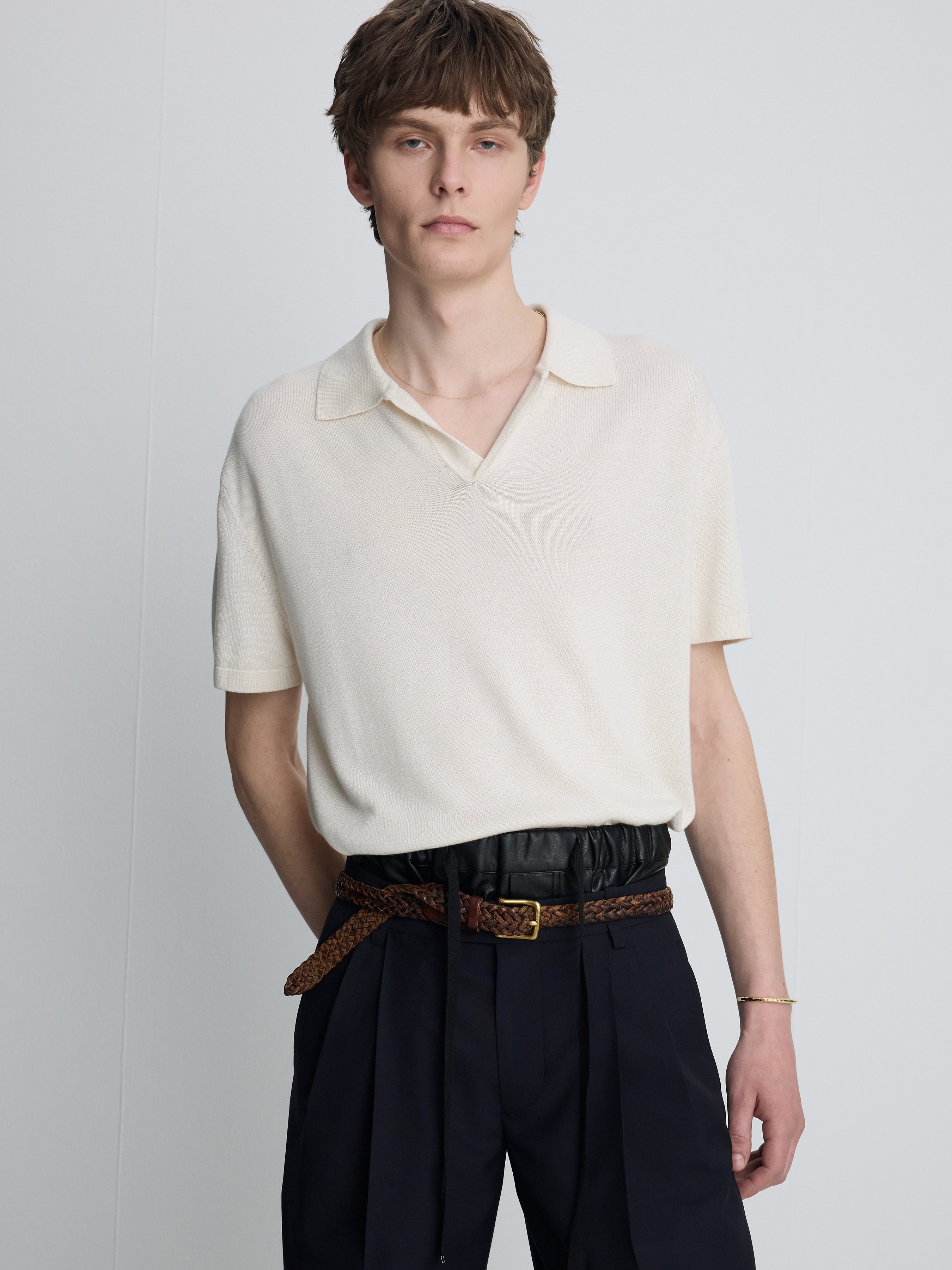 SILK CASHMERE OPEN COLLAR KNIT_ ECRU