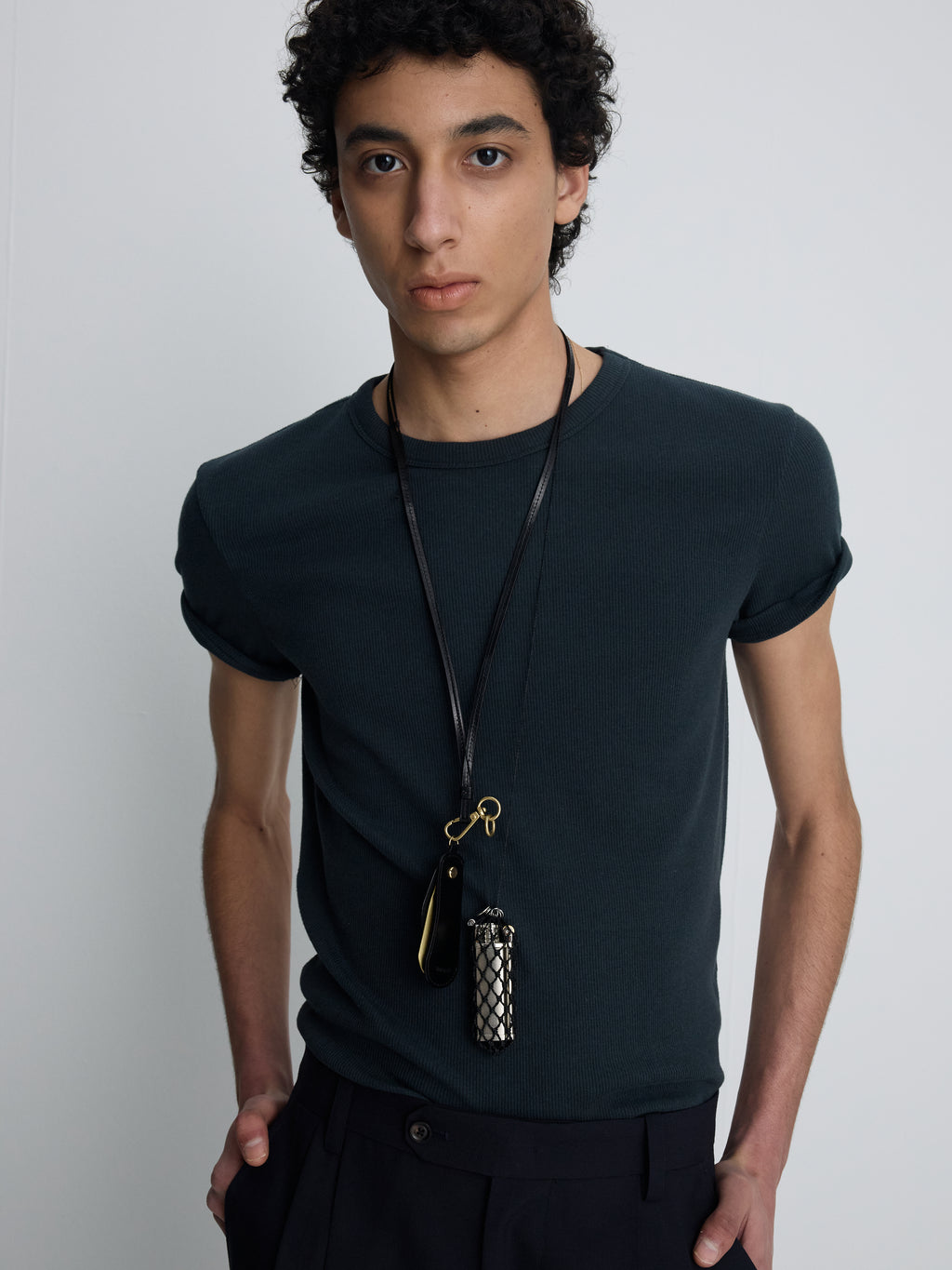 HANDCRAFTED CORD NET NECKLACE_ BLACK