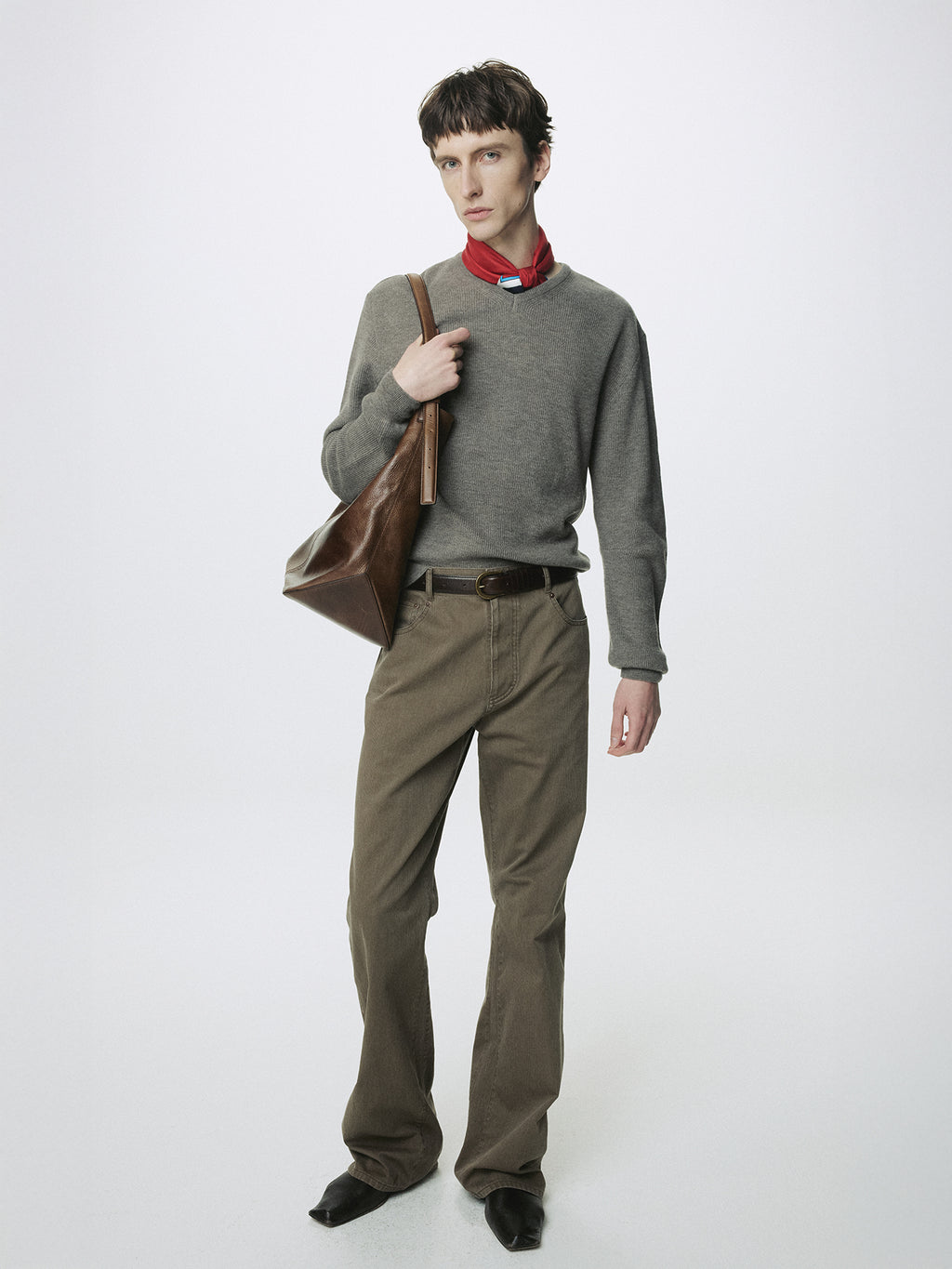 SUPER FINE WOOL COMMANDO V-NECK KNIT_ TAUPE MELANGE