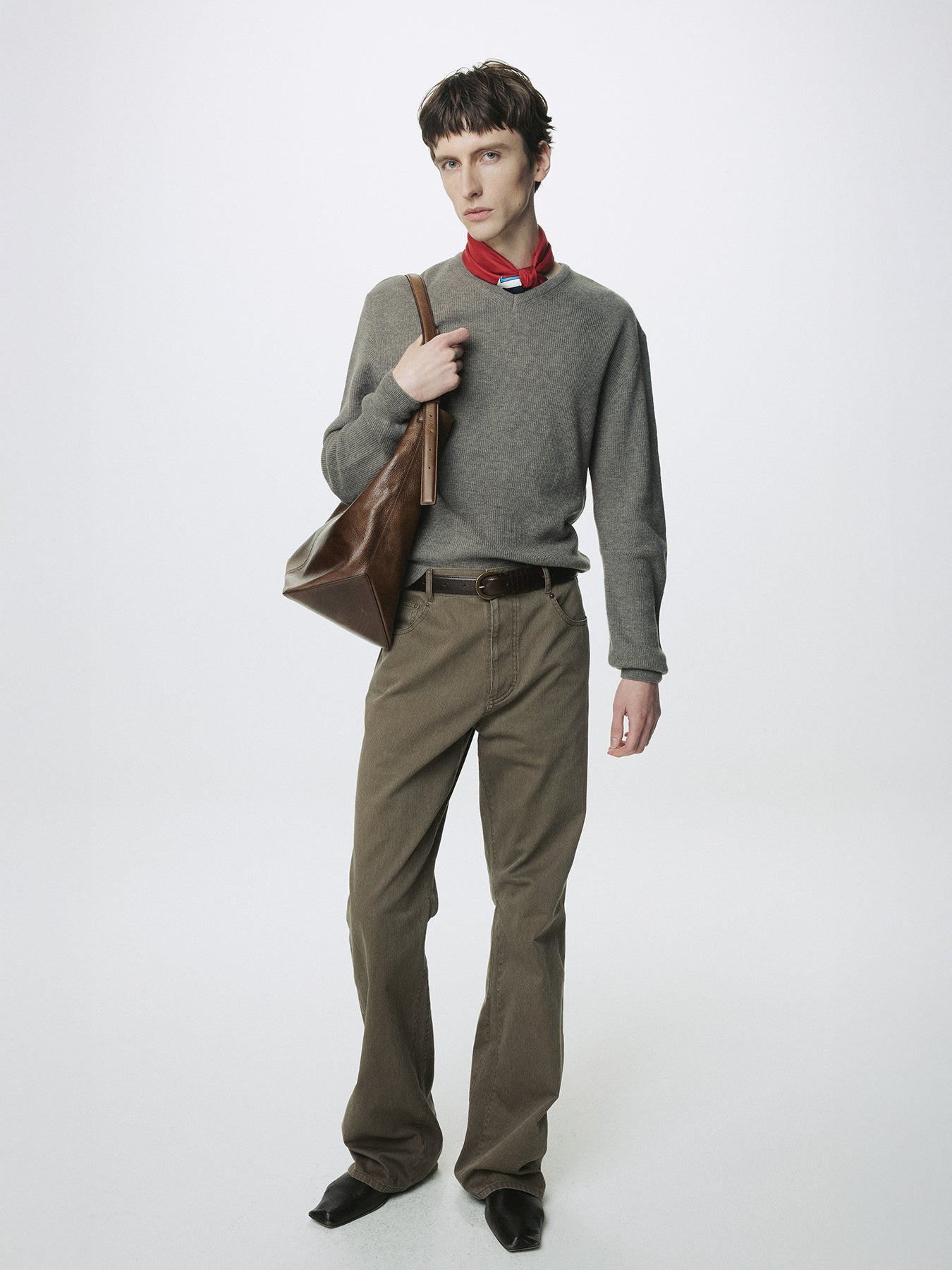 SUPER FINE WOOL COMMANDO V-NECK KNIT_ TAUPE MELANGE