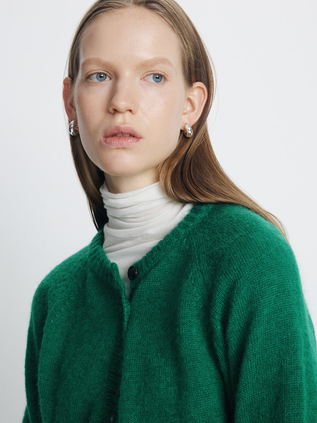(W) MOHAIR BLEND RAGLAN CARDIGAN_ GREEN