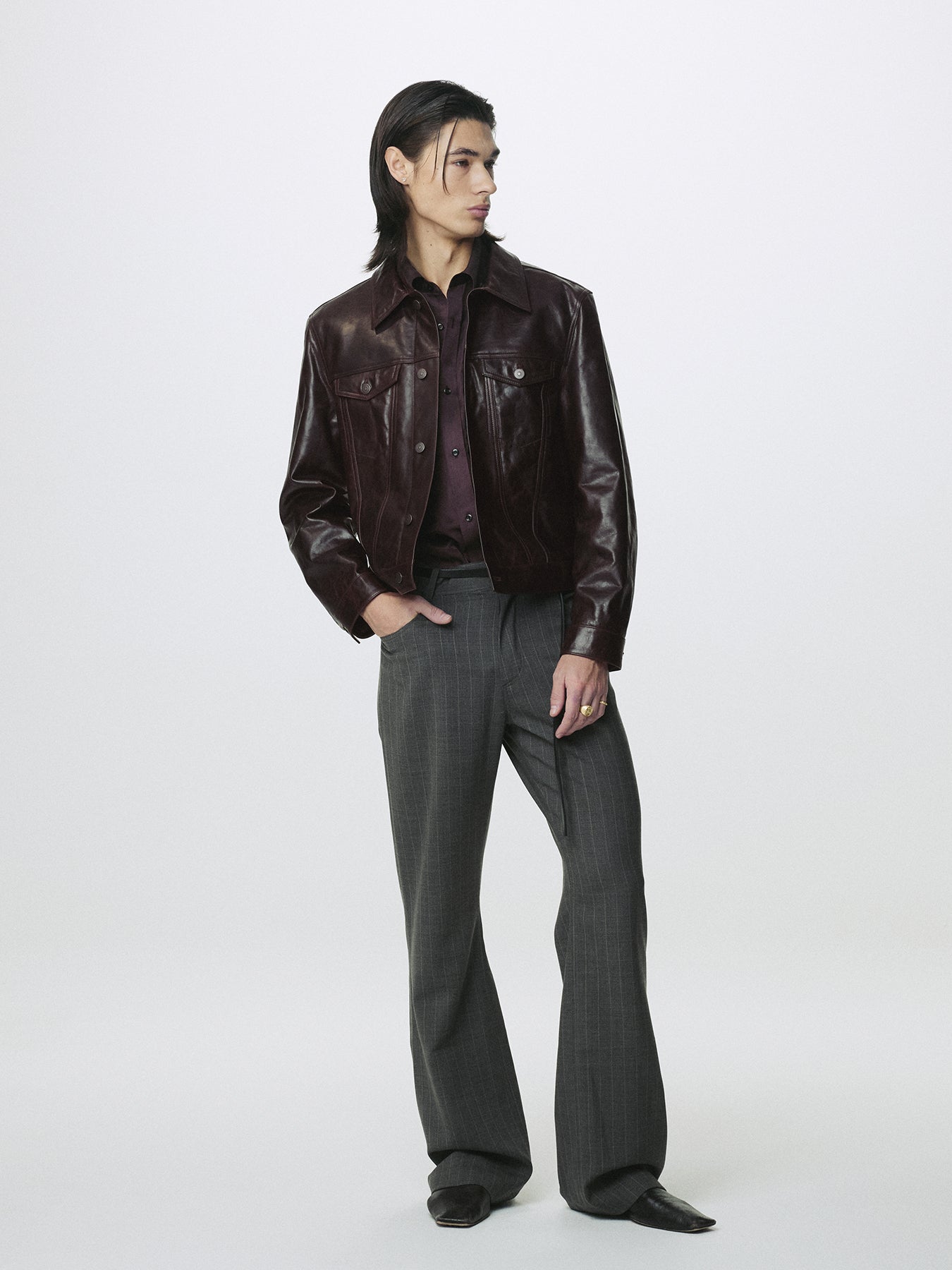 AGED LAMB LEATHER TRUCKER JACKET_ BROWN