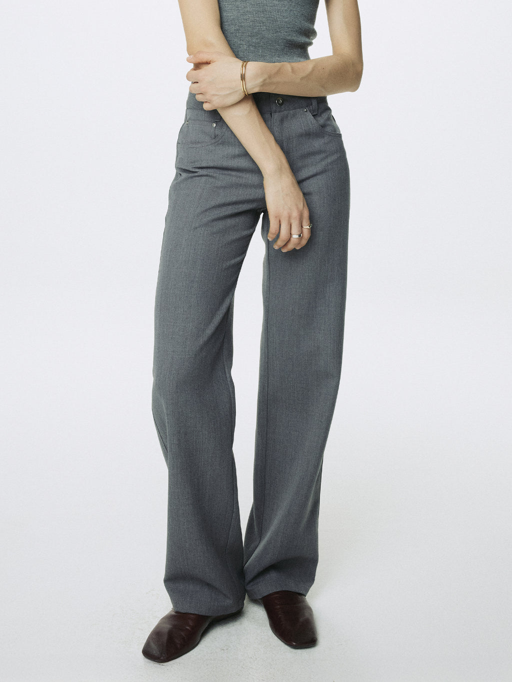 (W) WOOL 5 POCKET STRAIGHT PANTS_ LIGHT GREY