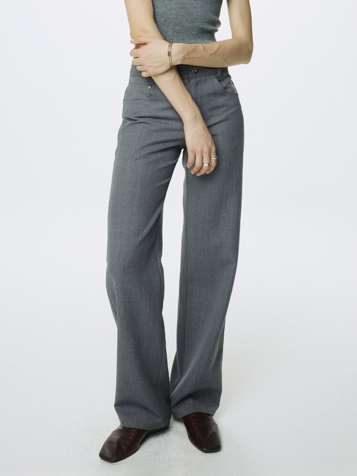(W) WOOL 5 POCKET STRAIGHT PANTS_ LIGHT GREY