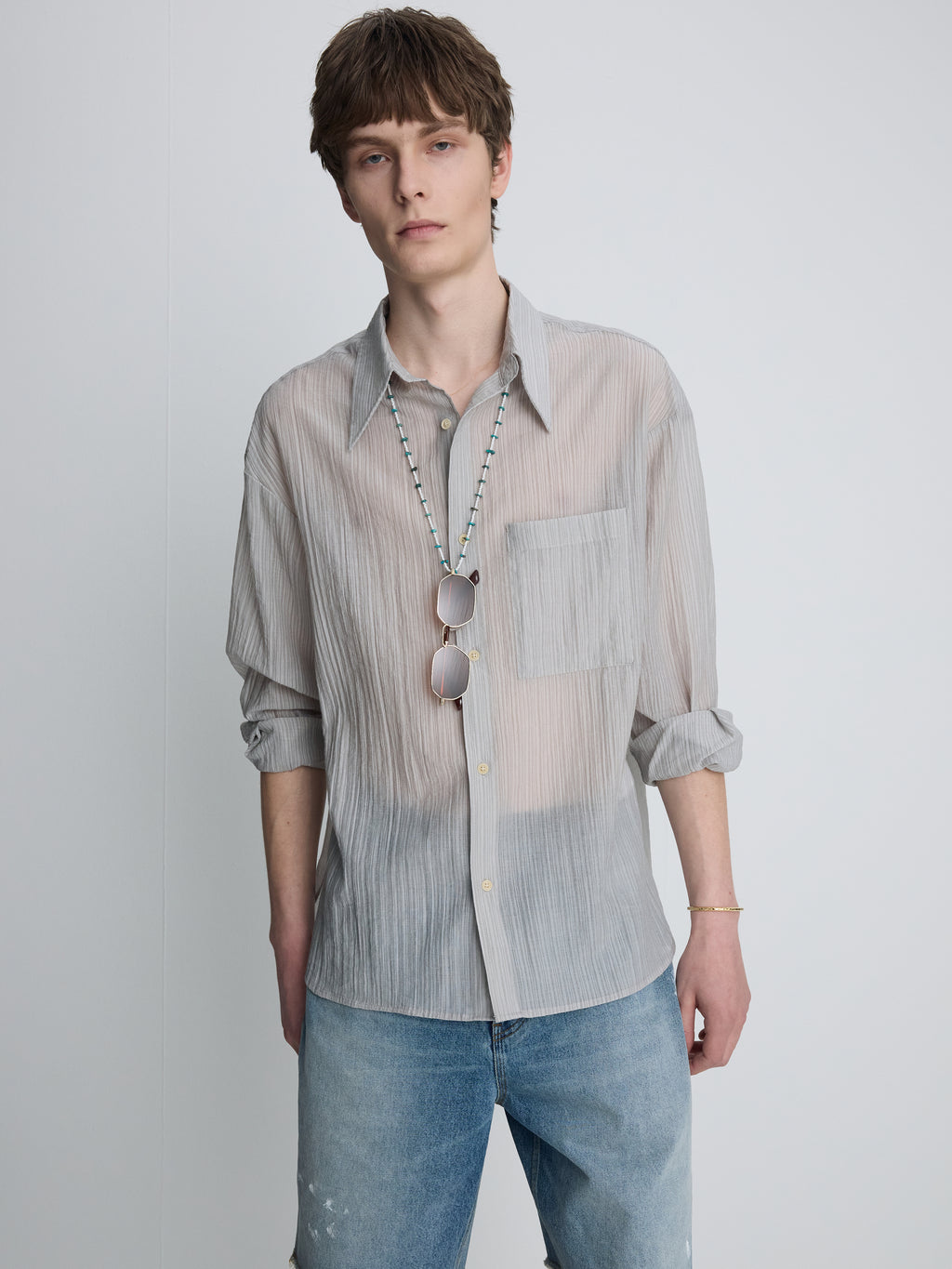 LYOCELL OVERSIZED STRIPE SHIRT_ GREY
