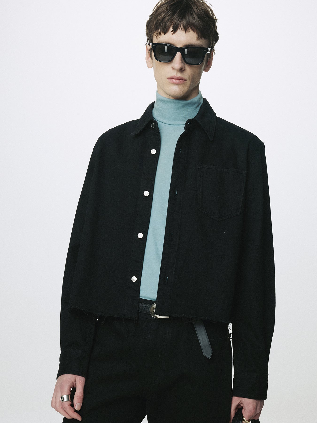 DENIM CUT-OFF SHIRT BLOUSON_ BLACK