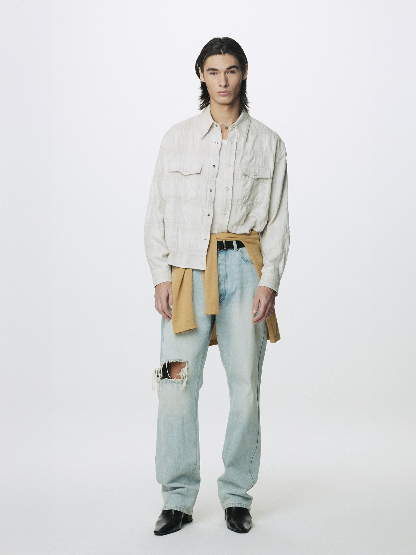 WOOL AND COTTON CHECKED SHIRT JACKET (JAPANESE FABRIC)_ IVORY