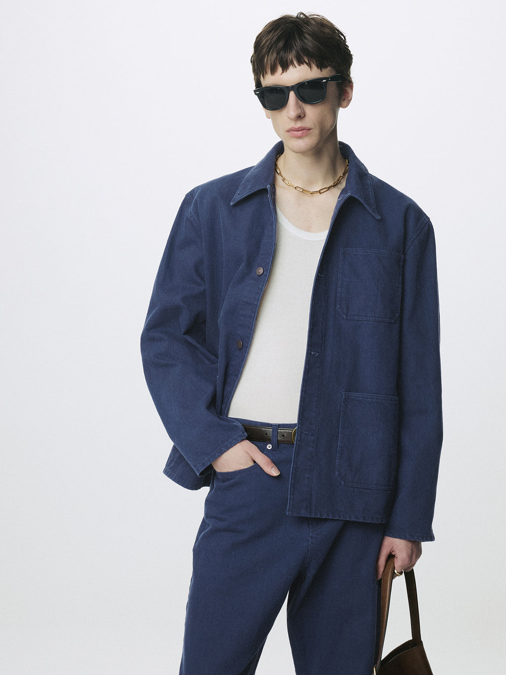 GARMENT WASHED COTTON TWILL UTILITY JACKET_ PURPLE BLUE