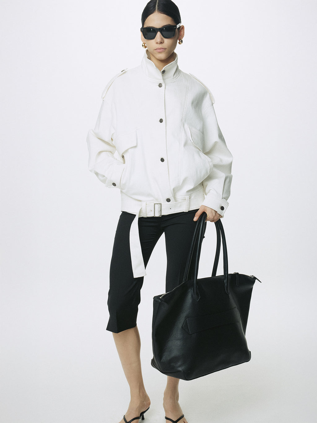 (W) OVERSIZED DENIM BELTED JACKET_ OFF WHITE