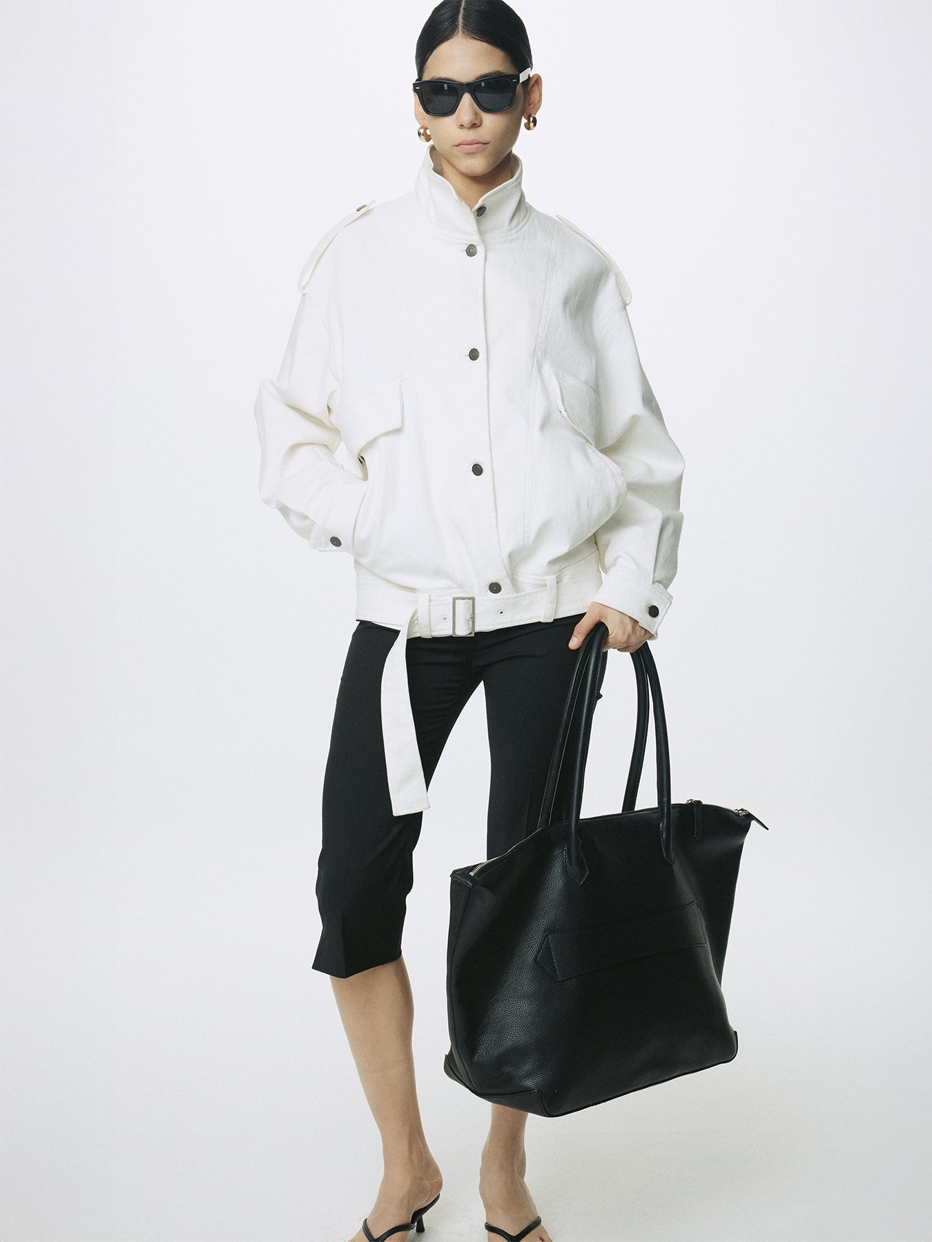 (W) OVERSIZED DENIM BELTED JACKET_ OFF WHITE