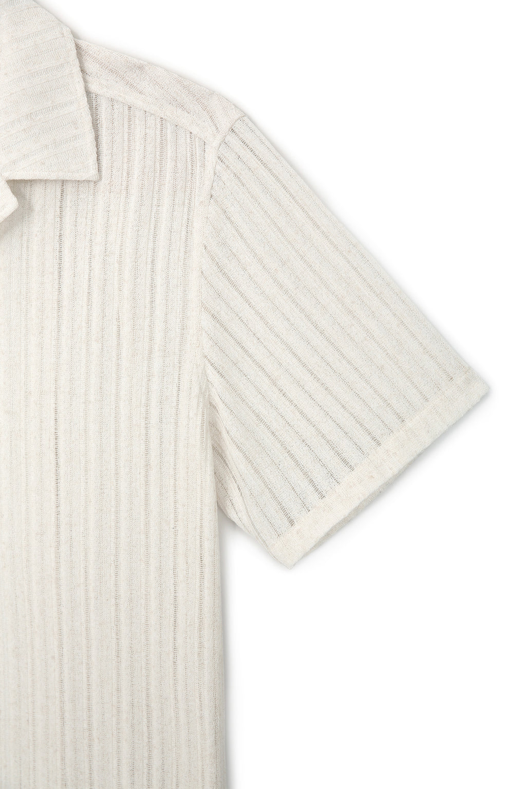 Crochet Camp Collar Half Sleeve Shirt_ Melange Ecru