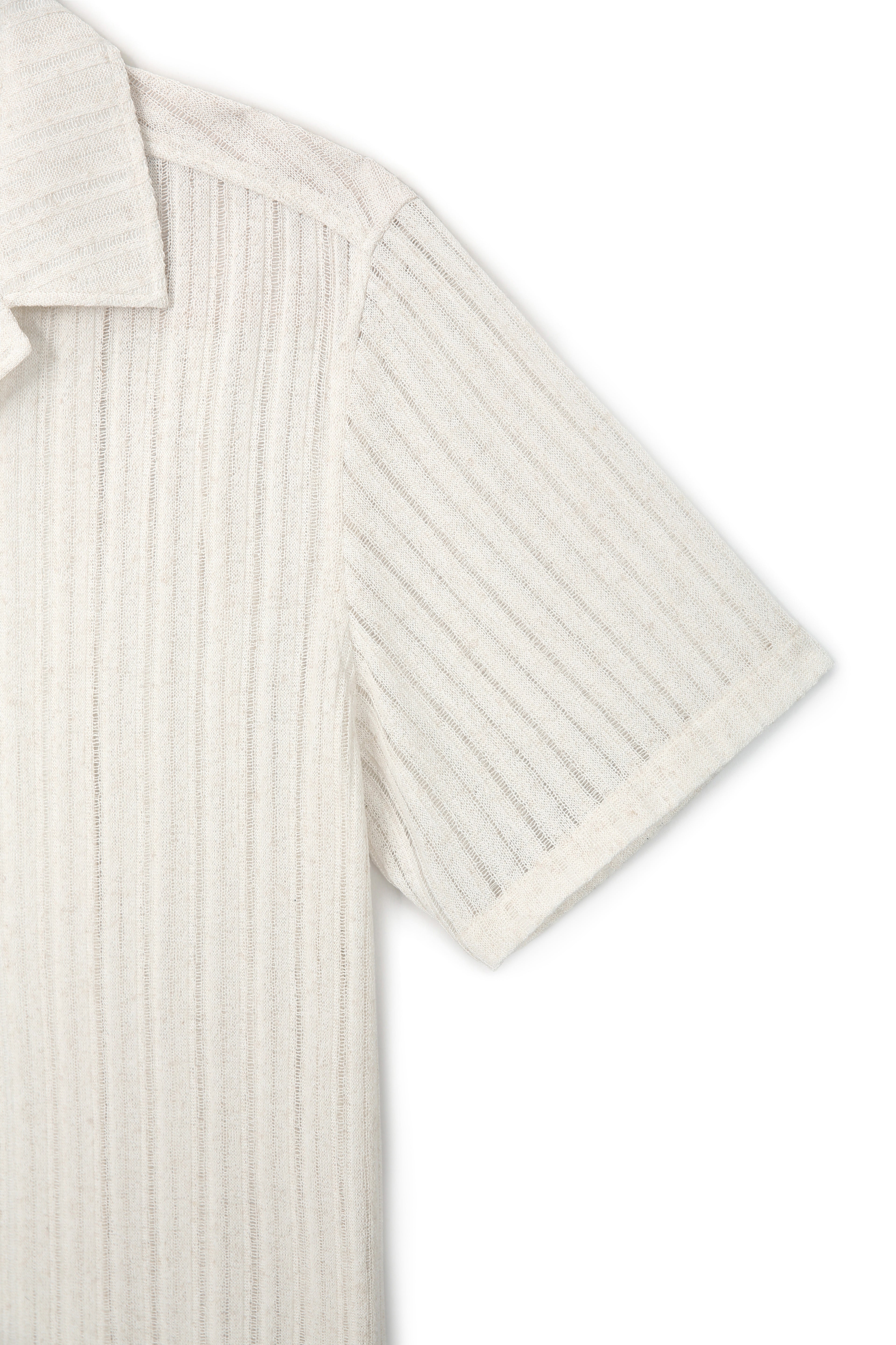Crochet Camp Collar Half Sleeve Shirt_ Melange Ecru