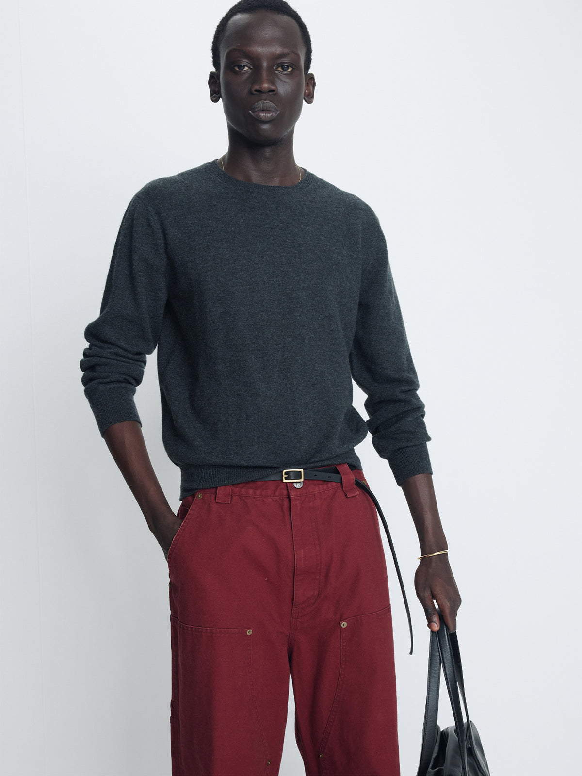 SUPER FINE MERINO WOOL CREW-NECK KNIT_ CHARCOAL