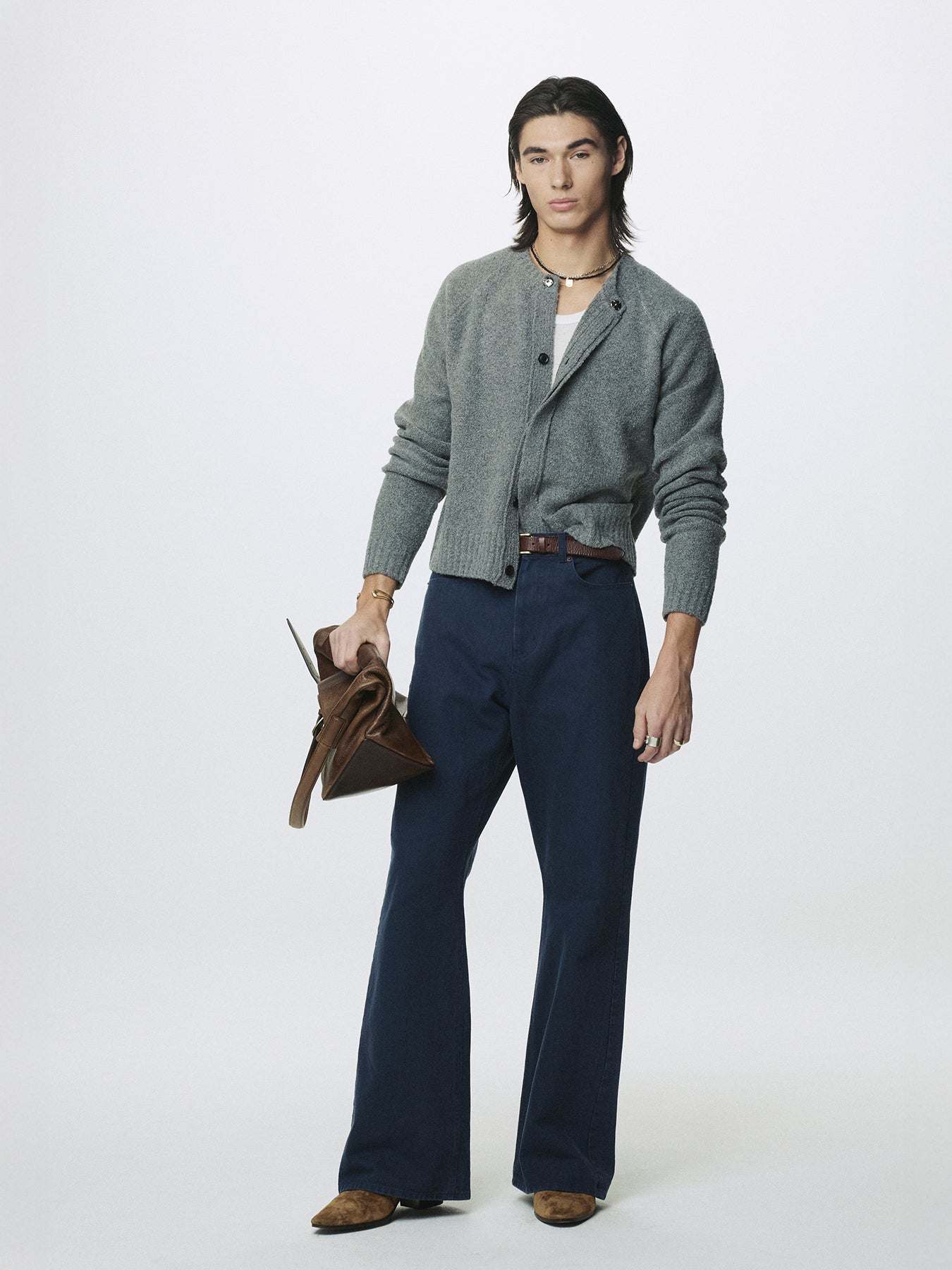 PLACKET BUTTON DOWN KNIT CARDIGAN_ MELANGE GREY