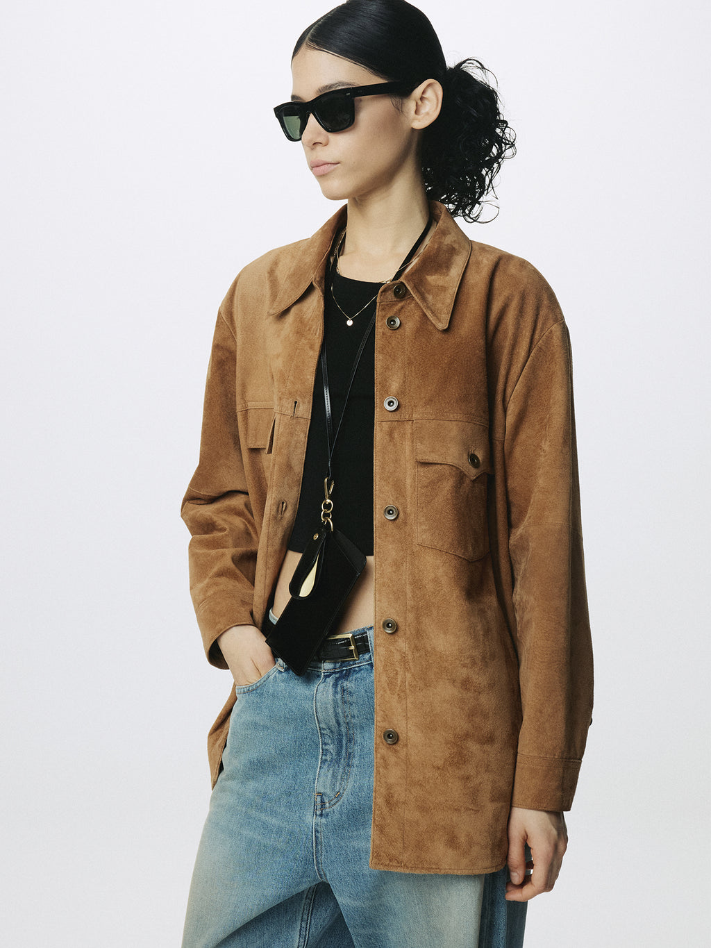 (W) WESTERN SUEDE OVERSHIRT_ TOBACCO