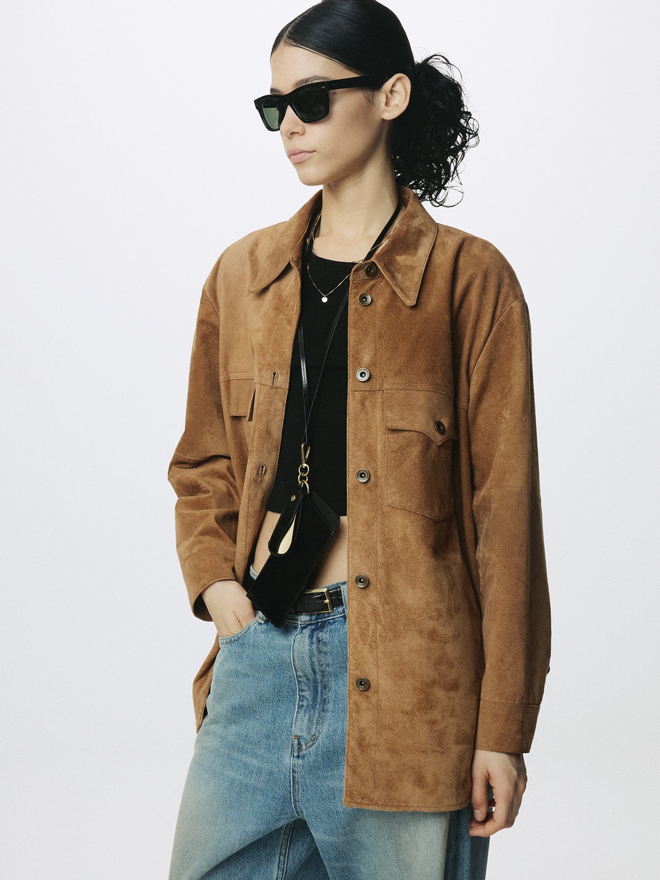(W) WESTERN SUEDE OVERSHIRT_ TOBACCO