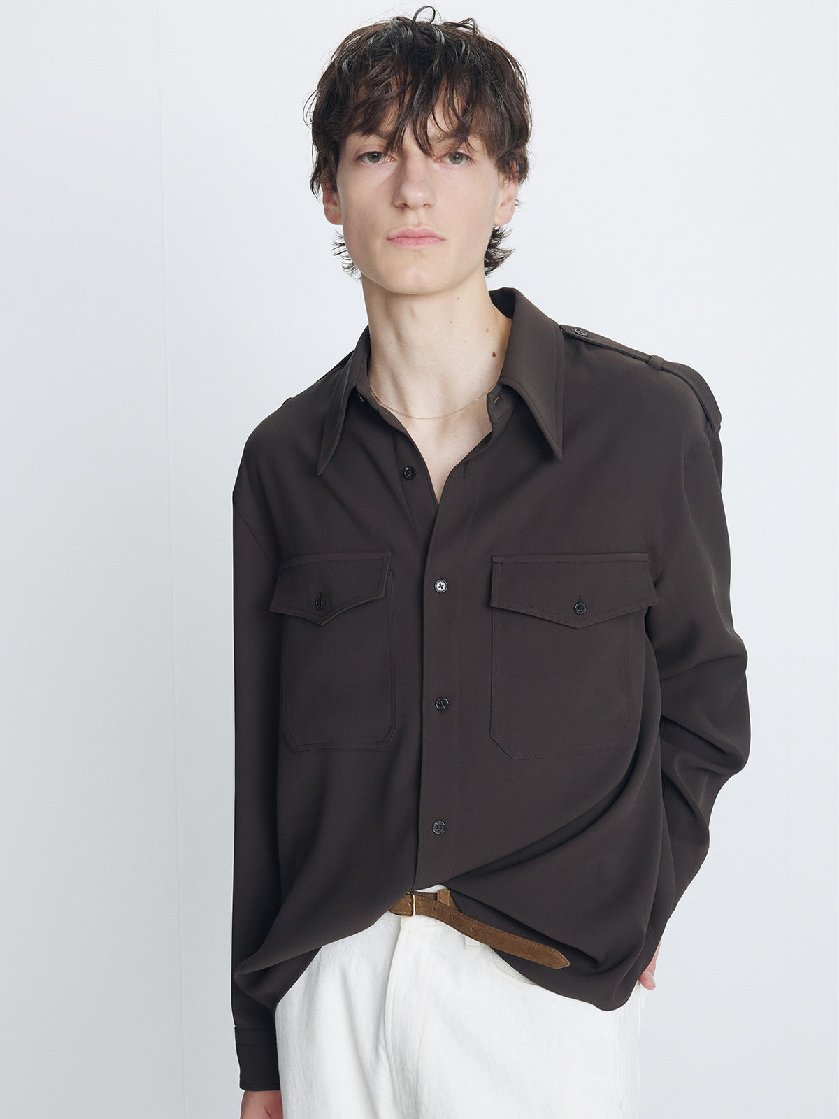 DRAPED UTILITY SHIRT_ BROWN