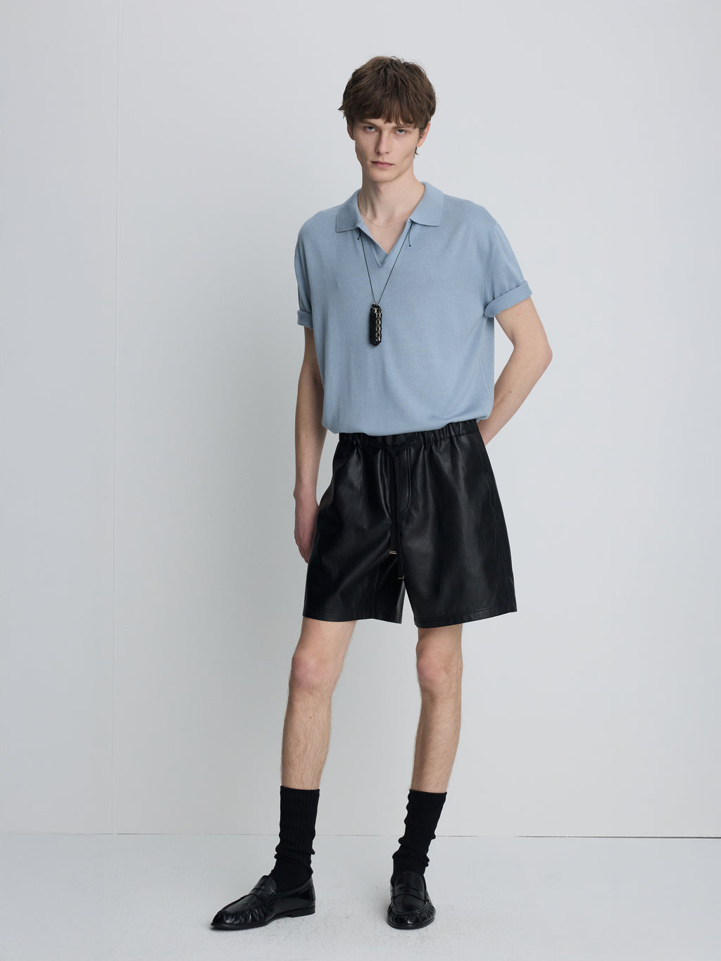 SILK CASHMERE OPEN COLLAR KNIT_ SKY BLUE