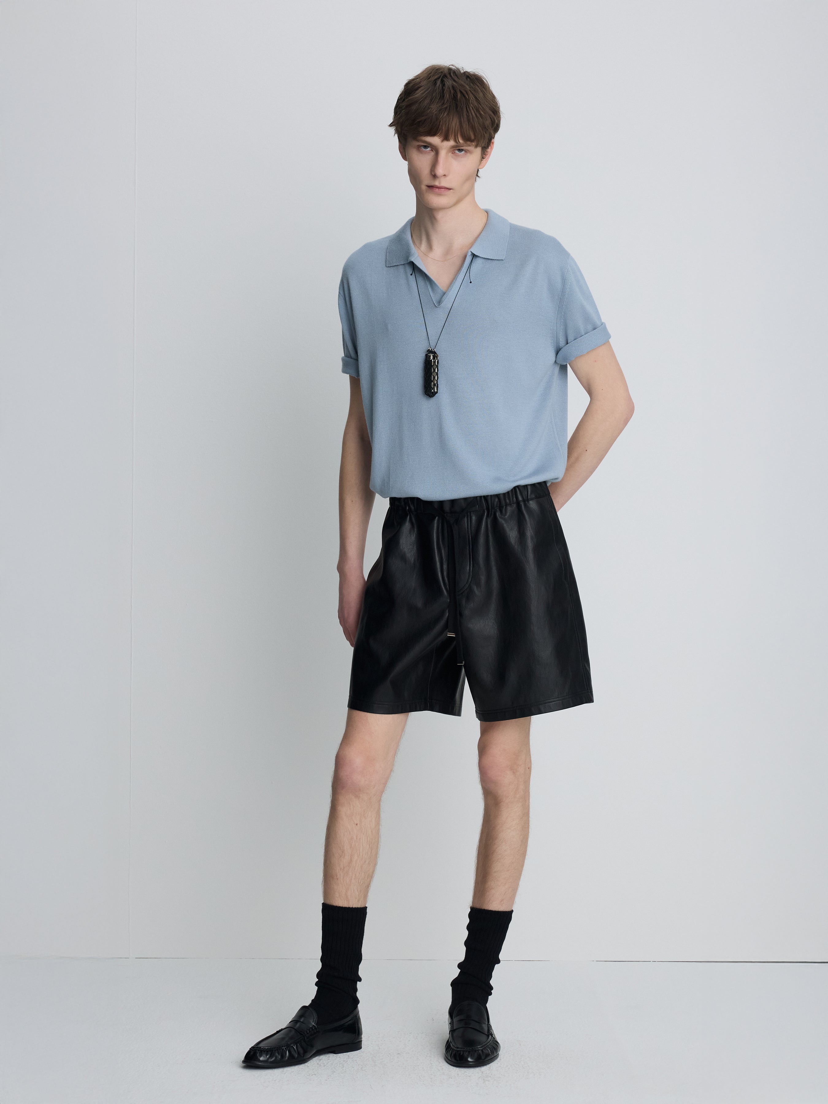 SILK CASHMERE OPEN COLLAR KNIT_ SKY BLUE