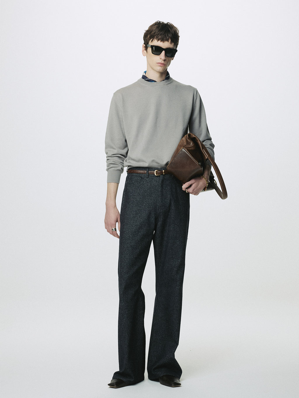 WOOL DENIM LOOSE FLARED JEANS_ DARK INDIGO