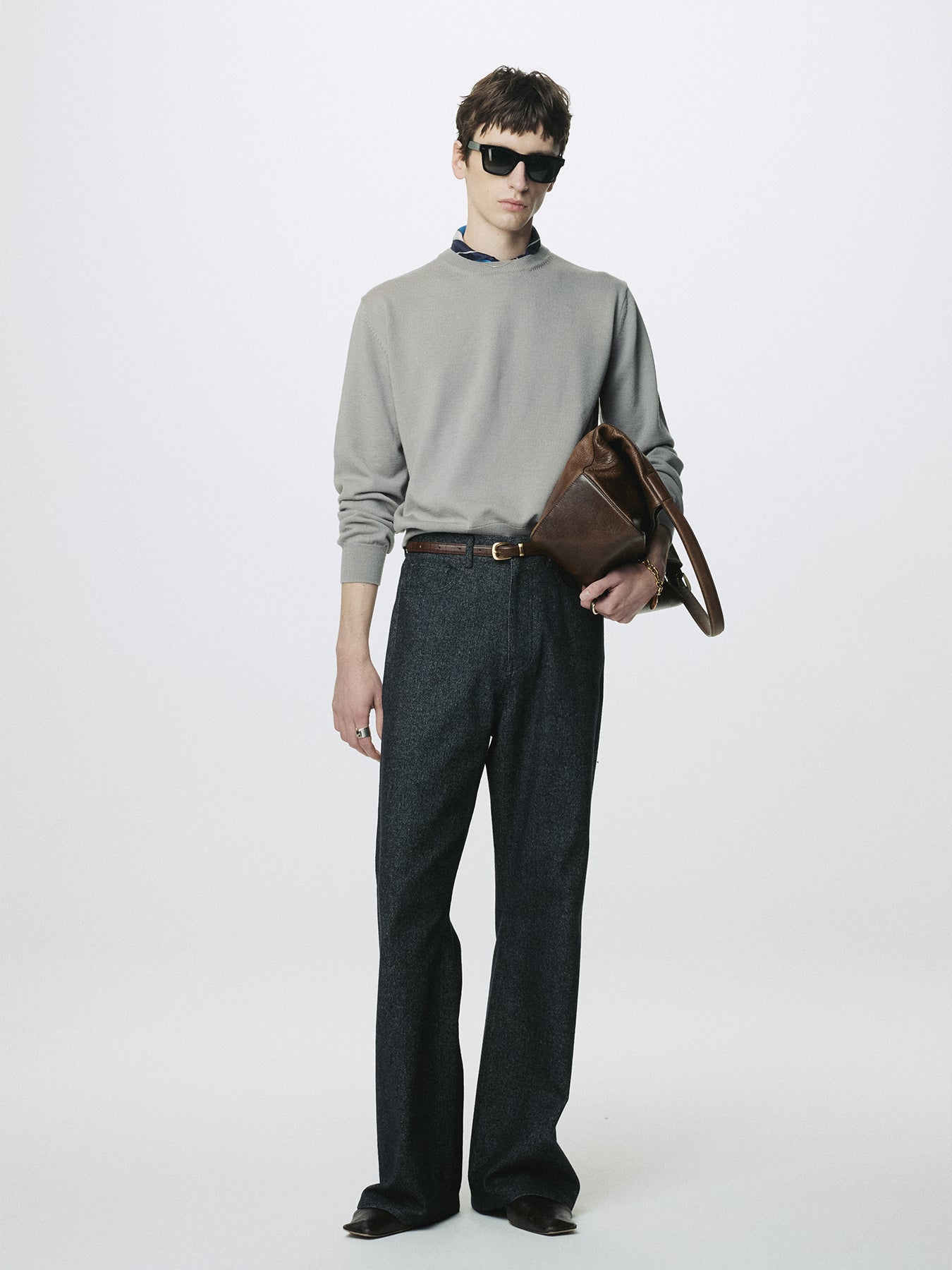 WOOL DENIM LOOSE FLARED JEANS_ DARK INDIGO