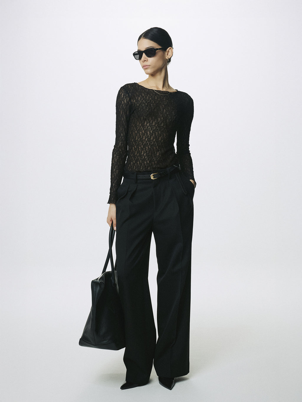 (W) WOOL DOUBLE-PLEATED WIDE TROUSERS_ BLACK