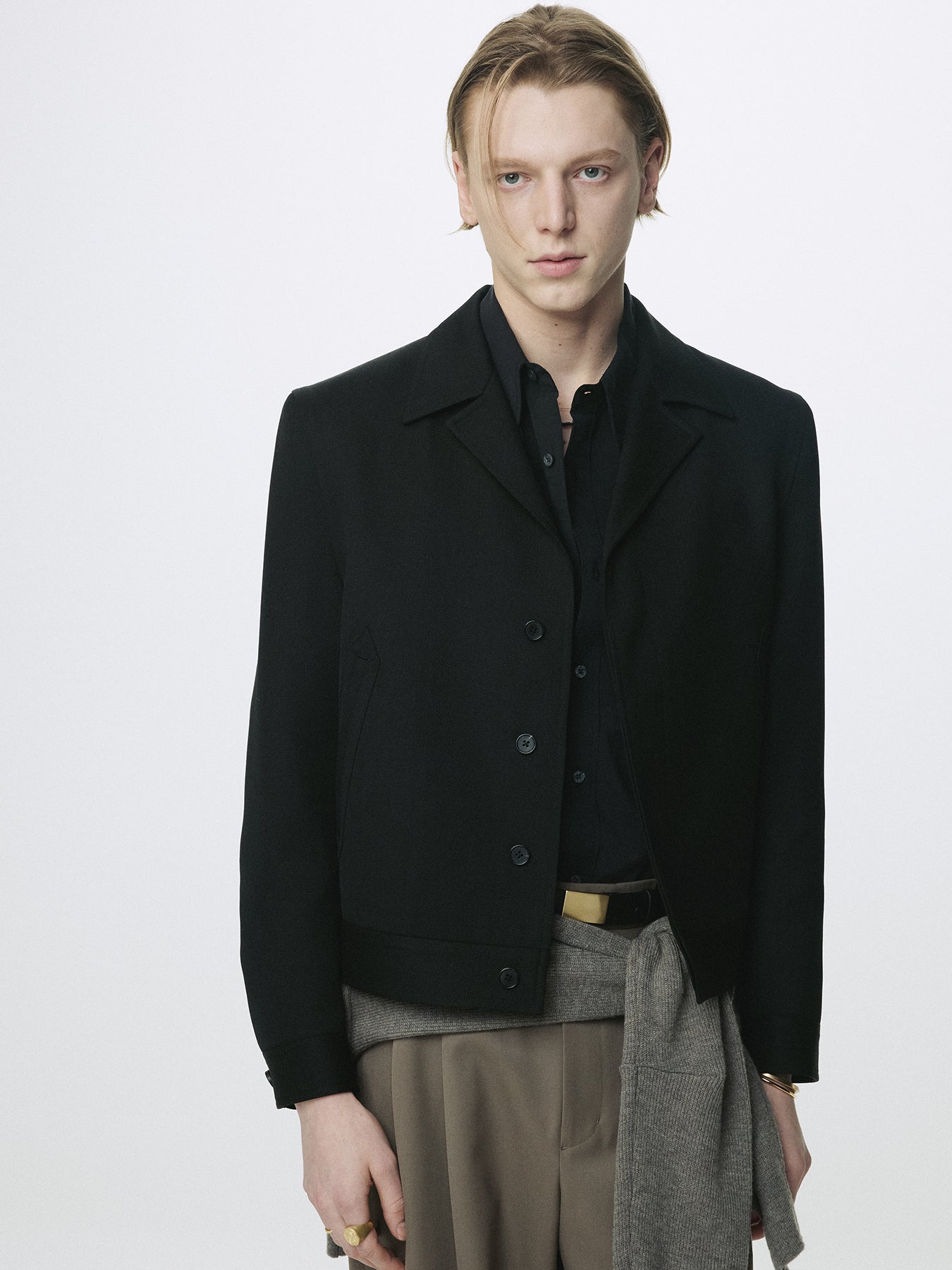 WOOL CROPPED TAILORED BLOUSON_ BLACK