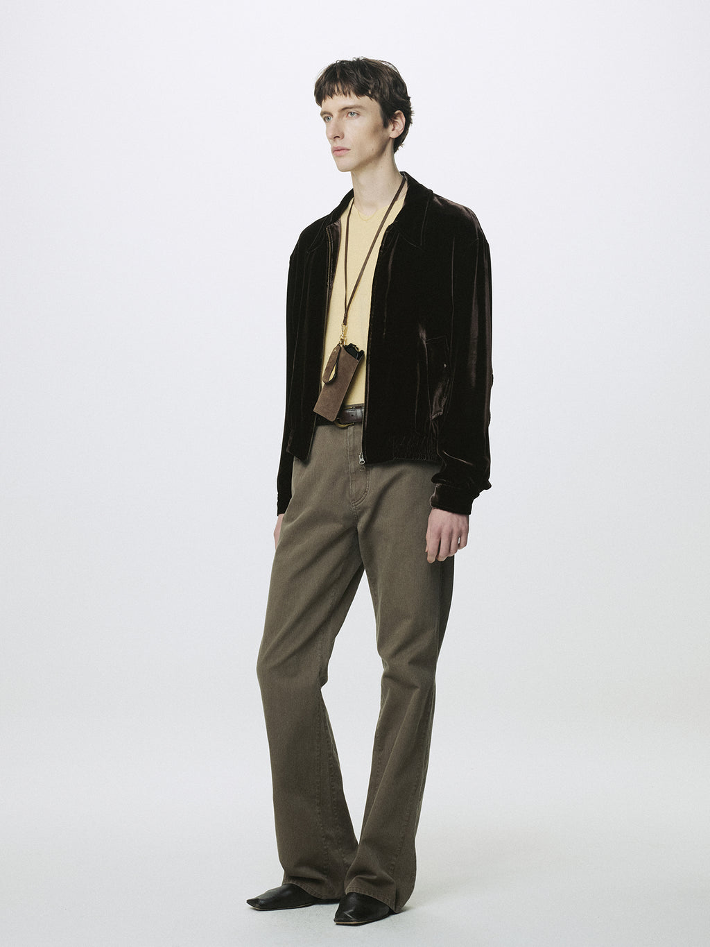 VELVET ZIPPERED BLOUSON JACKET_ DARK BROWN