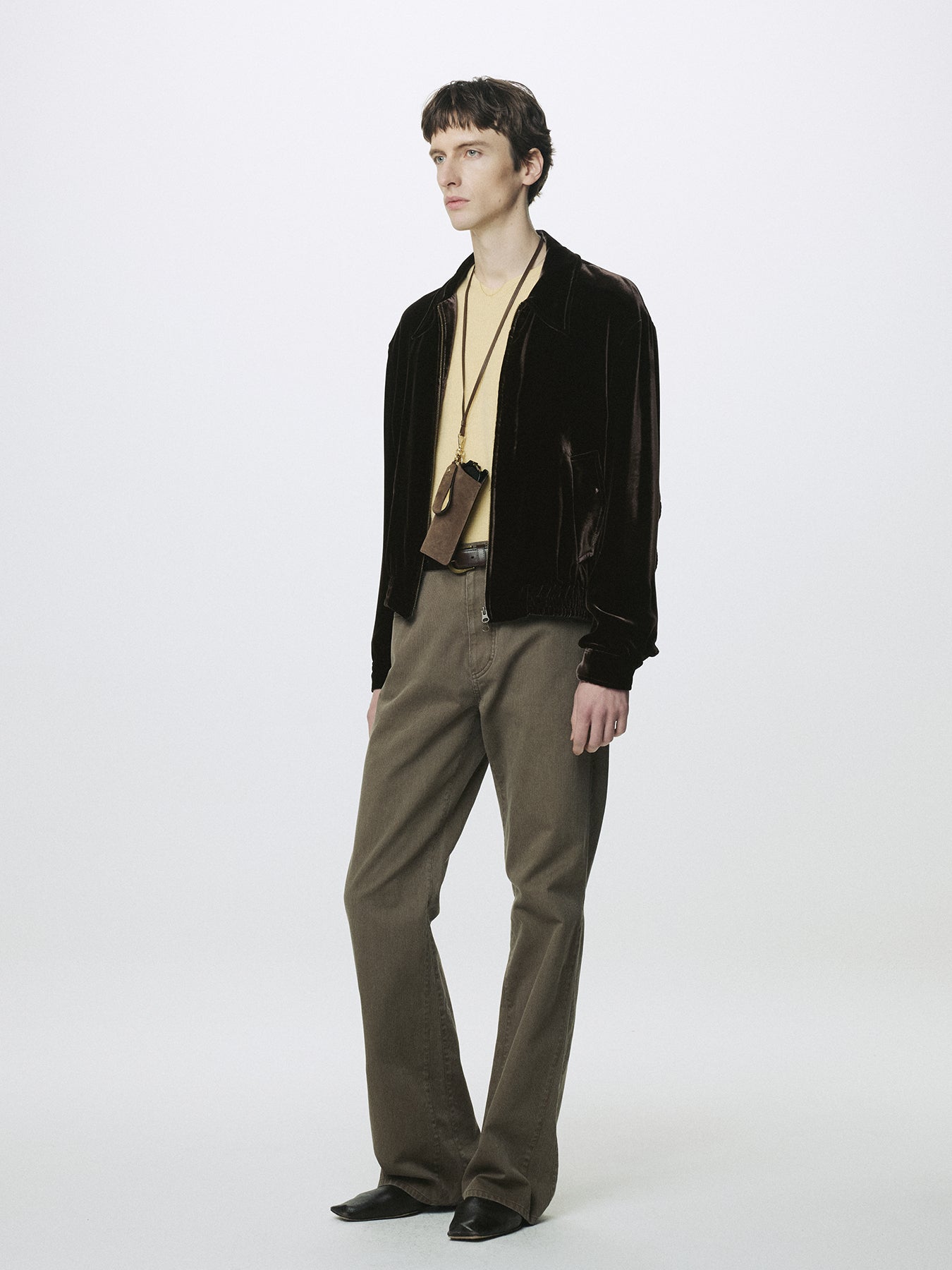VELVET ZIPPERED BLOUSON JACKET_ DARK BROWN