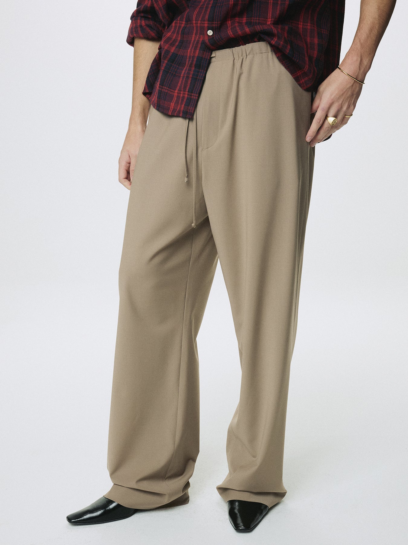 TROPICAL WOOL DRAWSTRING PANTS_ BEIGE