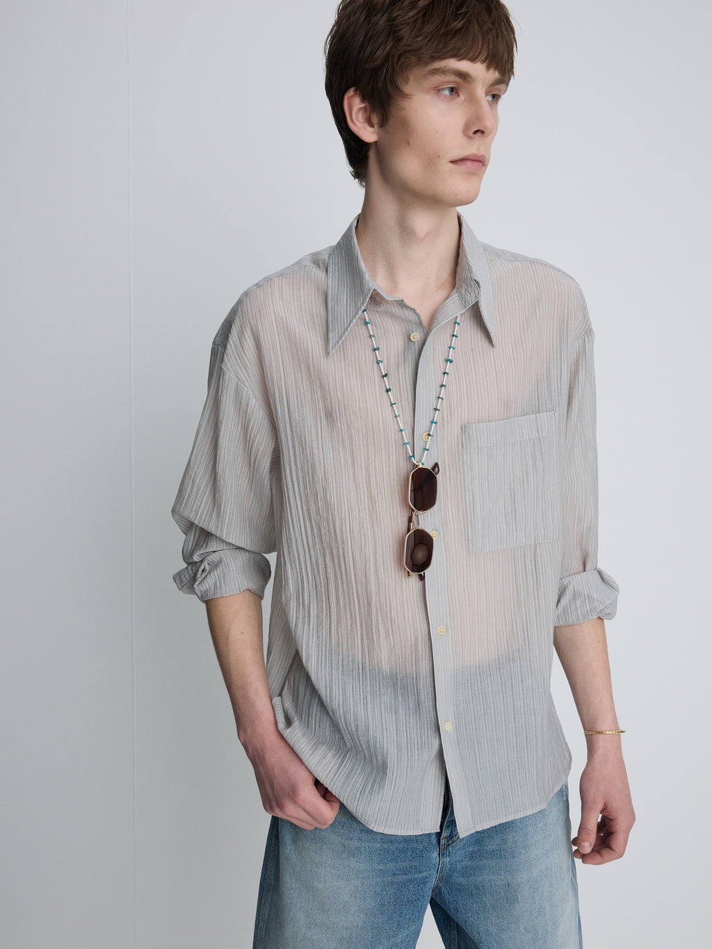 LYOCELL OVERSIZED STRIPE SHIRT_ GREY