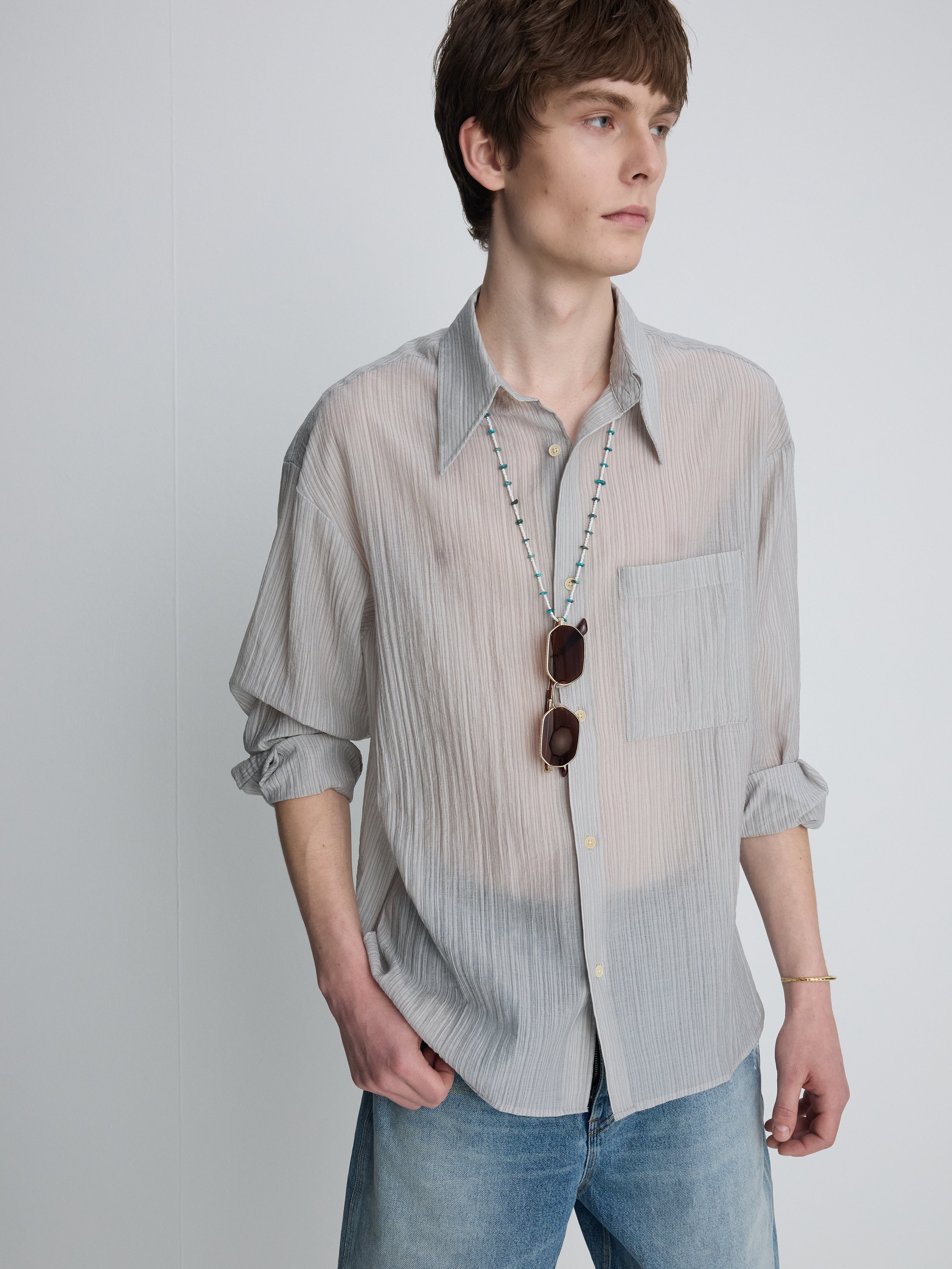 LYOCELL OVERSIZED STRIPE SHIRT_ GREY