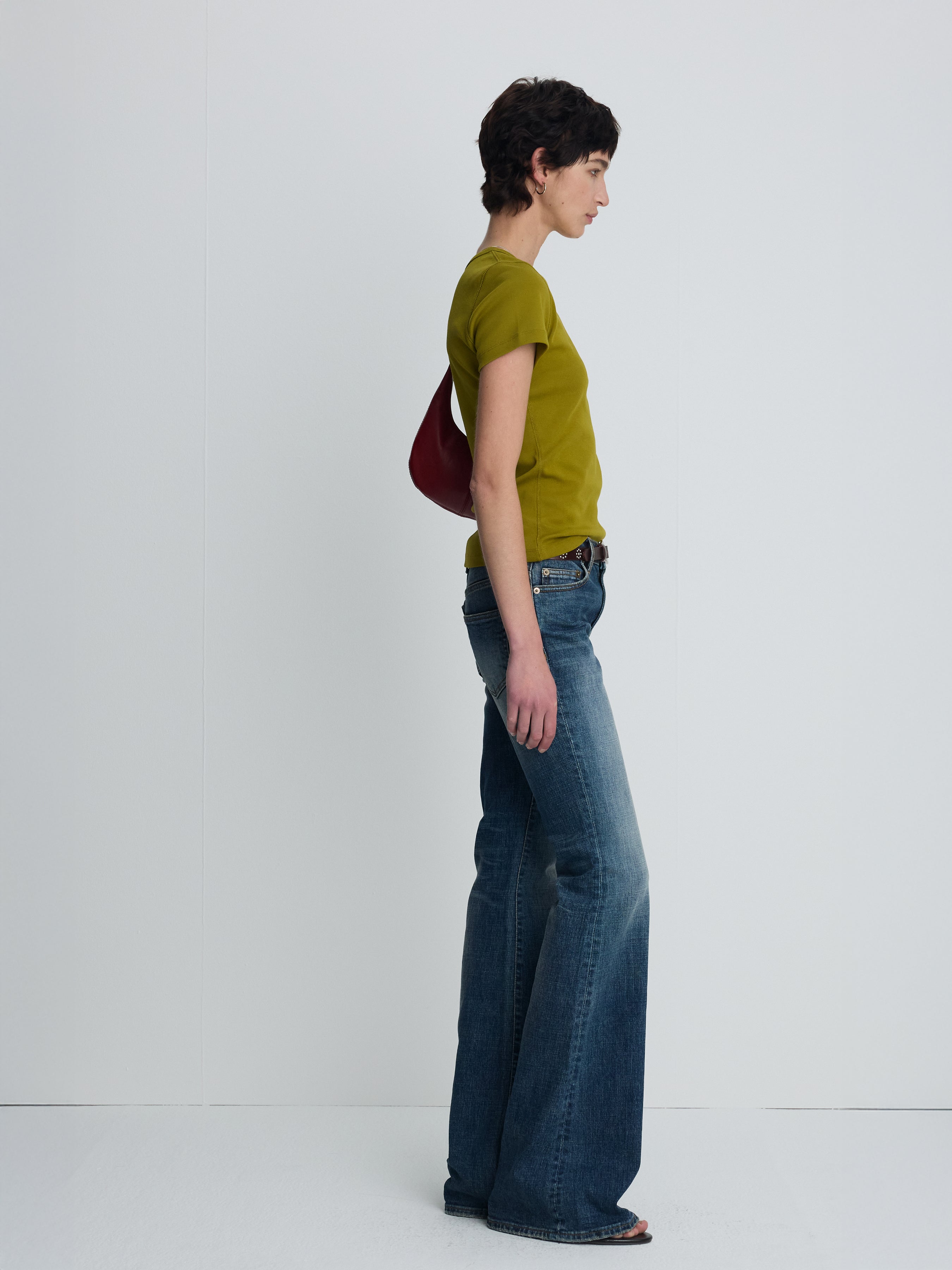 (W) LOW-RISE DENIM BOOTCUT TROUSERS_ WASHED MID BLUE