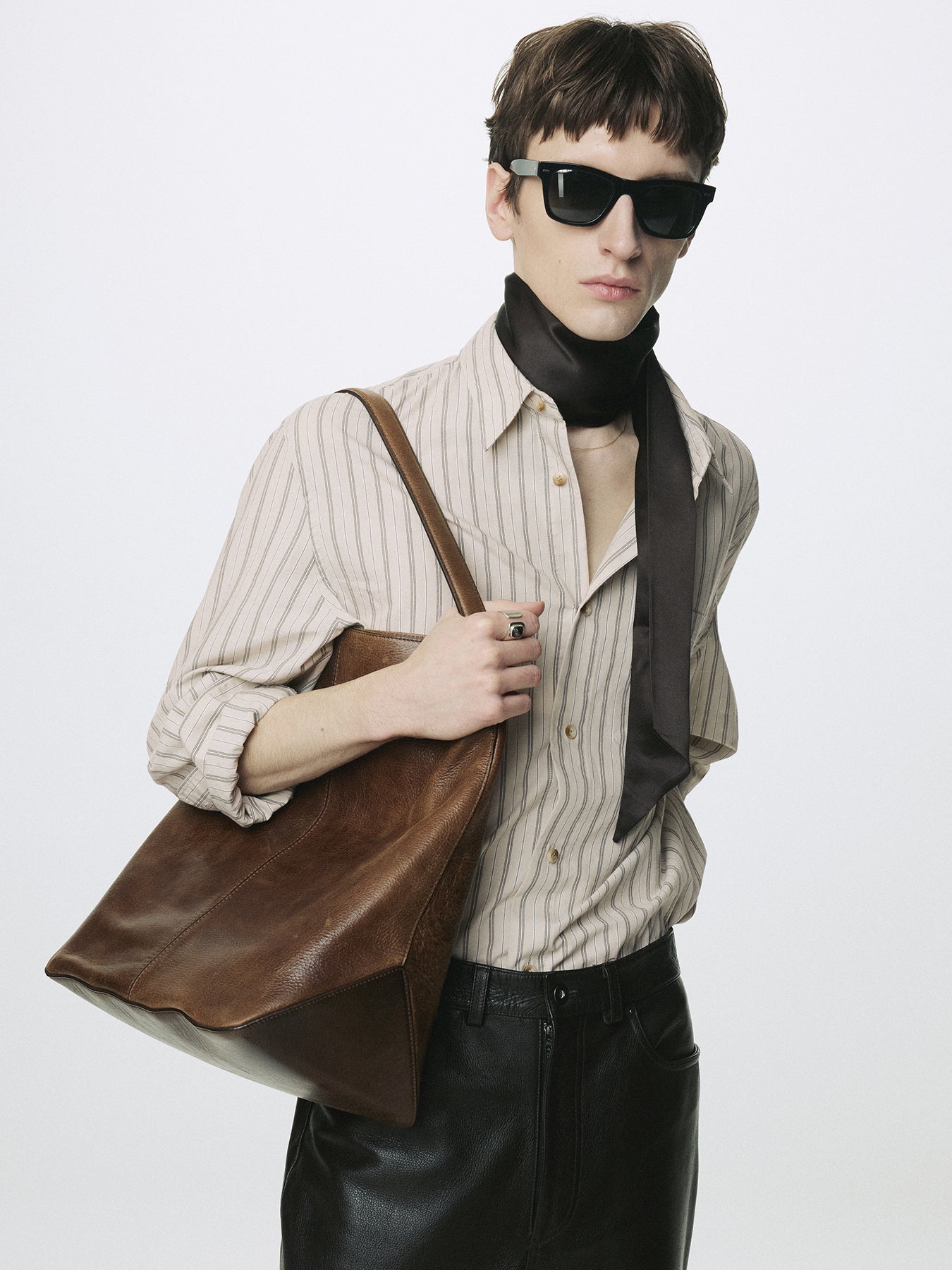 STRIPED COTTON SHIRT_ WARM GREY