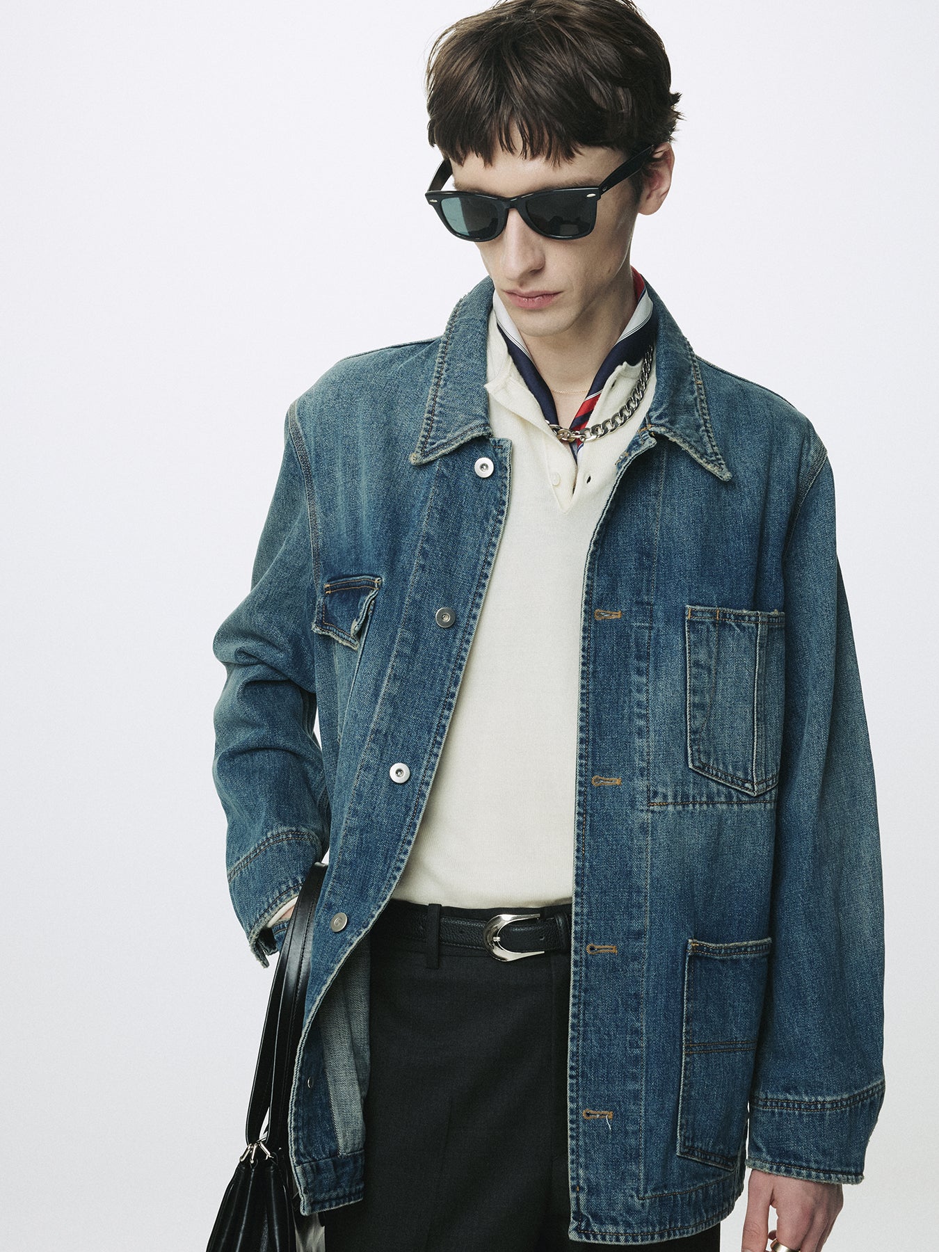 GARMENT WASHED DENIM CHORE JACKET_ WASHED BLUE