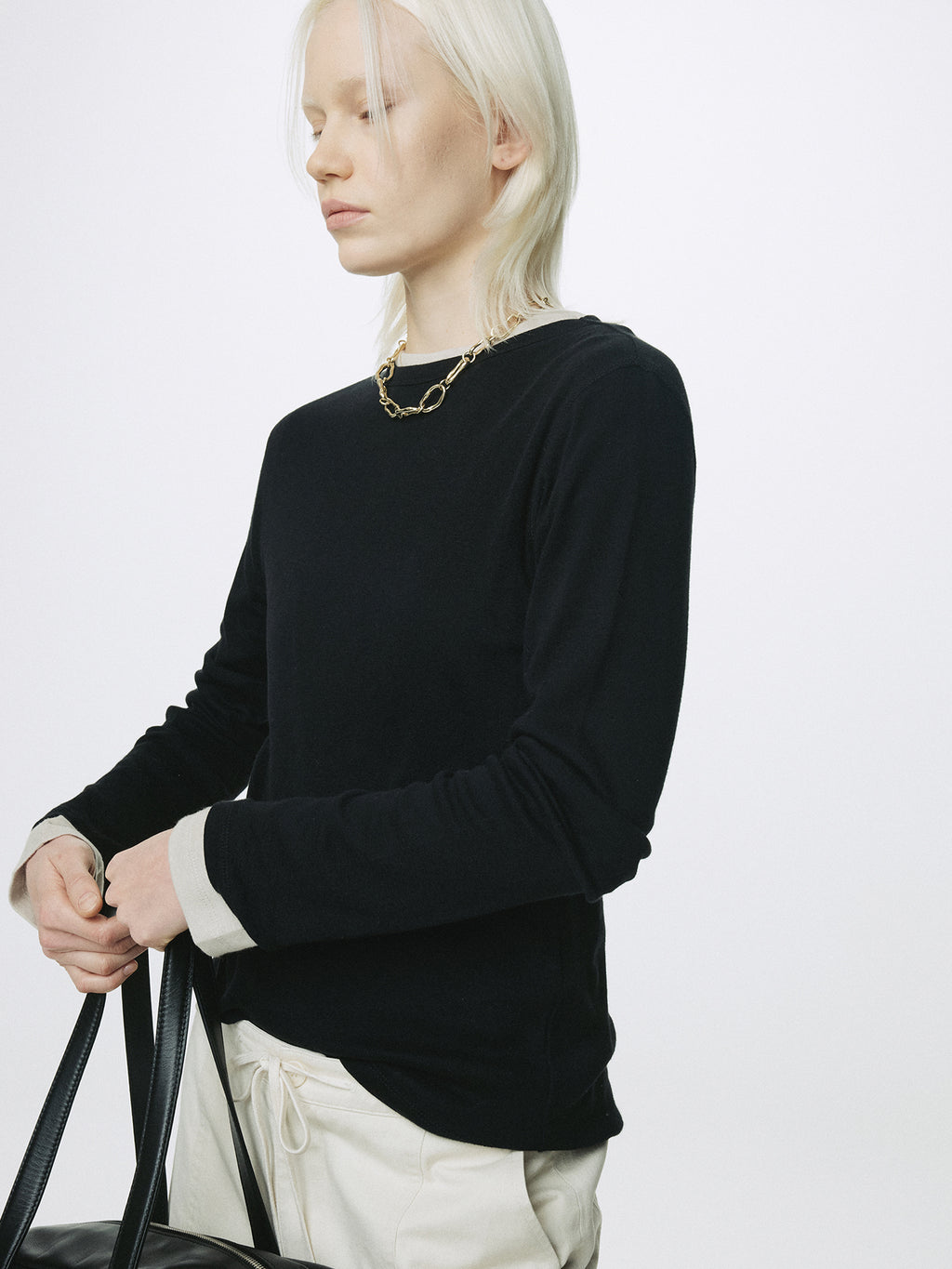 (W) COTTON CASHMERE ESSENTIAL TOP_ BLACK