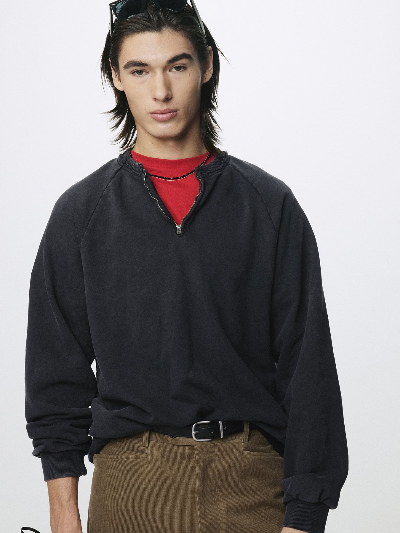 GARMENT DYED ZIP SWEATSHIRT_ FADED BLACK