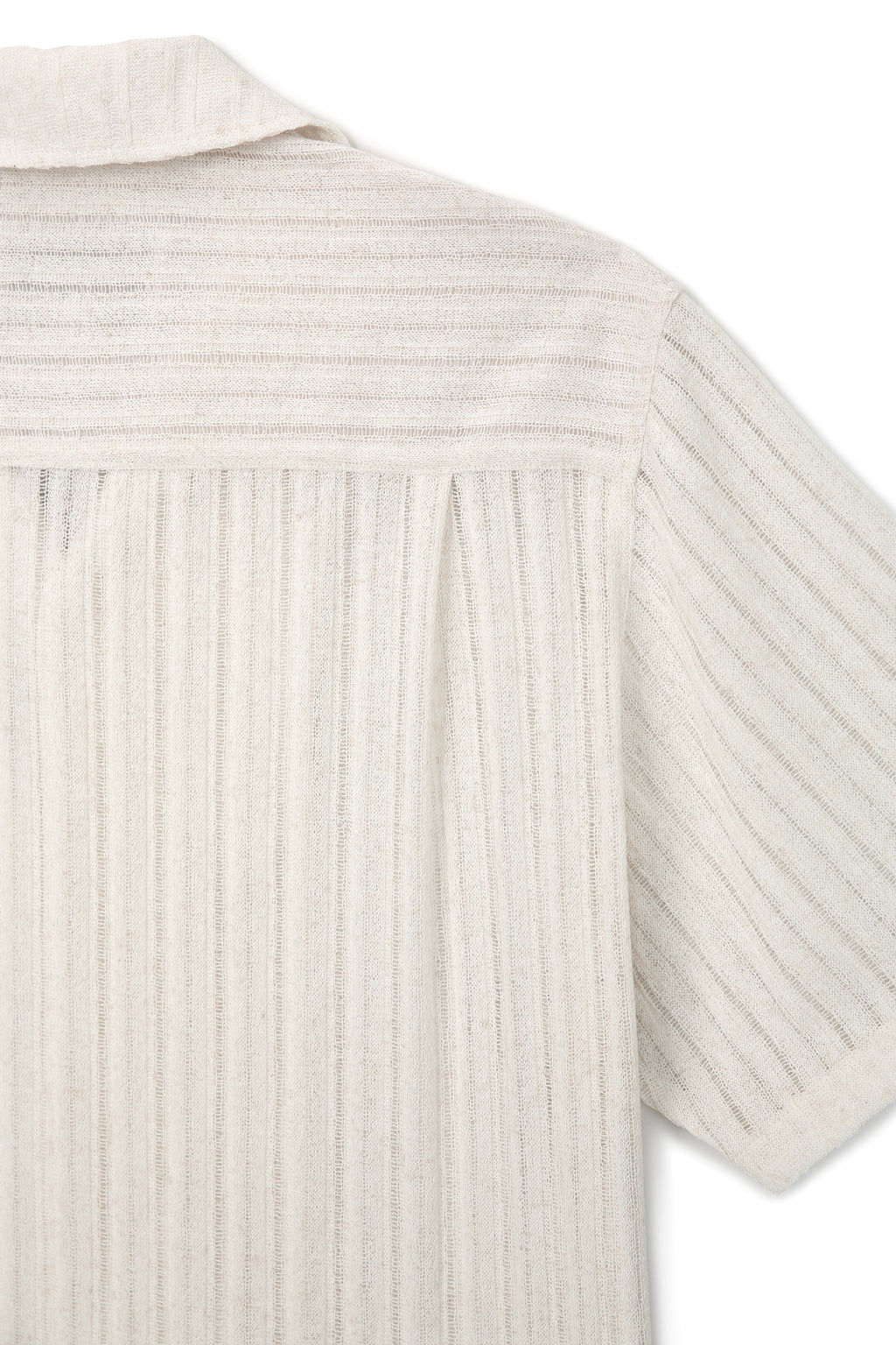 Crochet Camp Collar Half Sleeve Shirt_ Melange Ecru
