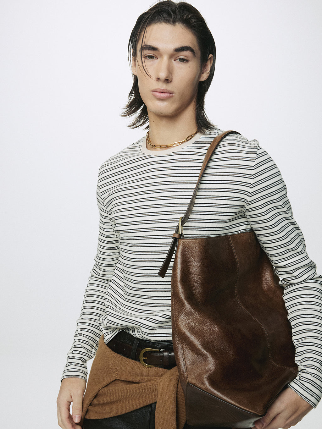 STRIPED LONG SLEEVE TOP_ CREAM/BLACK