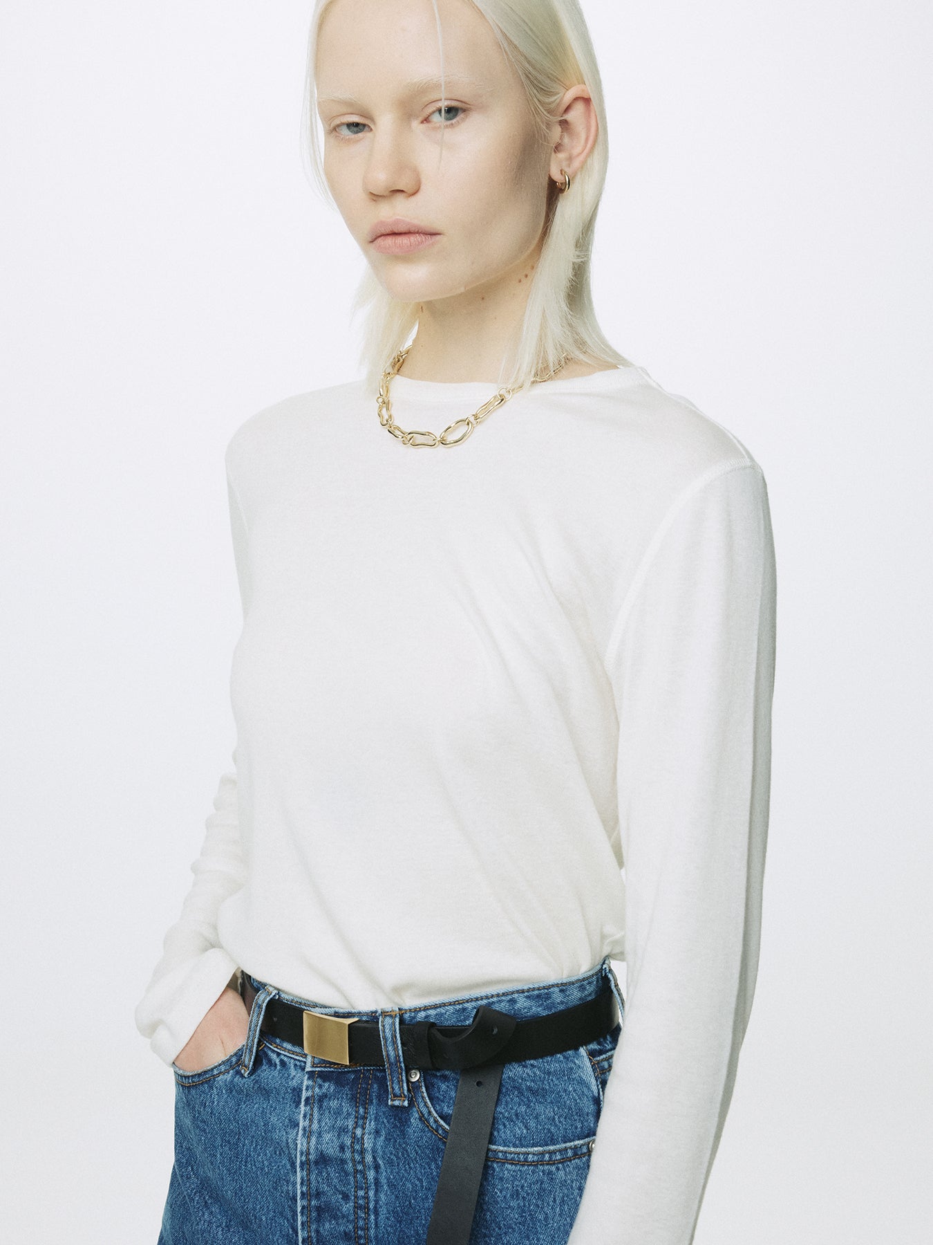 (W) COTTON CASHMERE ESSENTIAL TOP_ IVORY