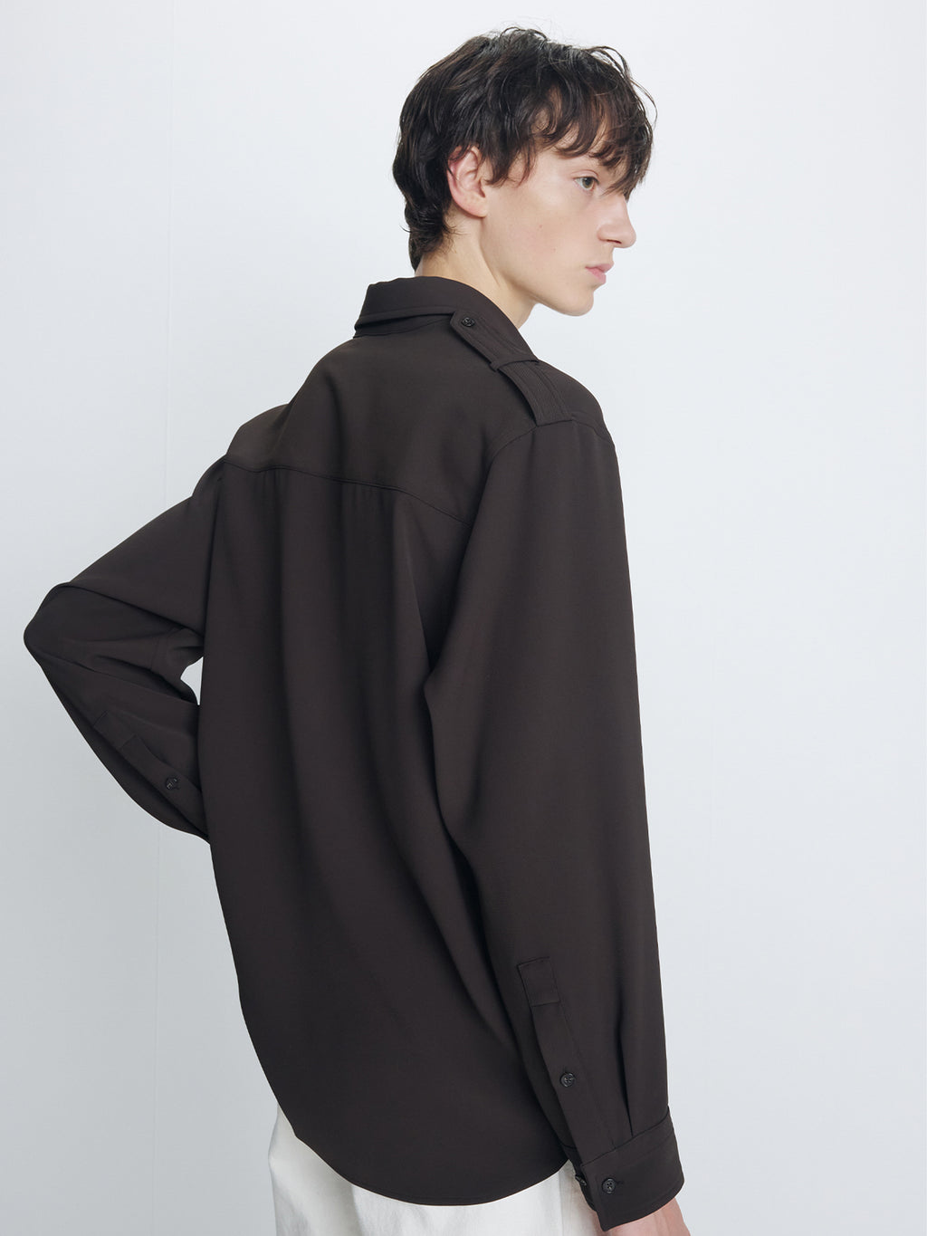 DRAPED UTILITY SHIRT_ BROWN