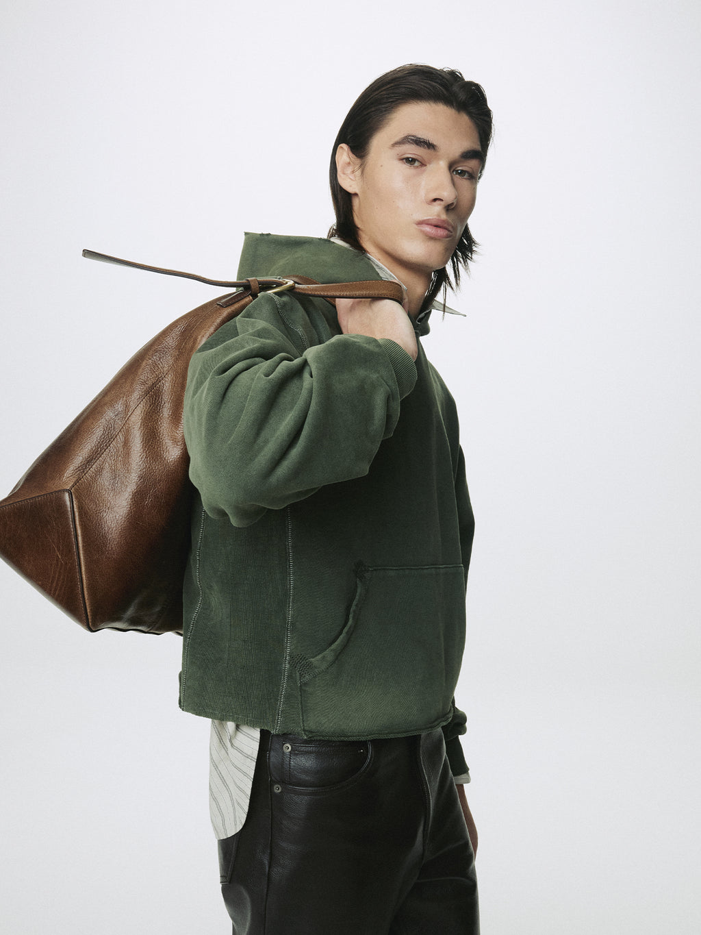 GARMENT DYED RAW EDGE HOODIE_ FADED GREEN