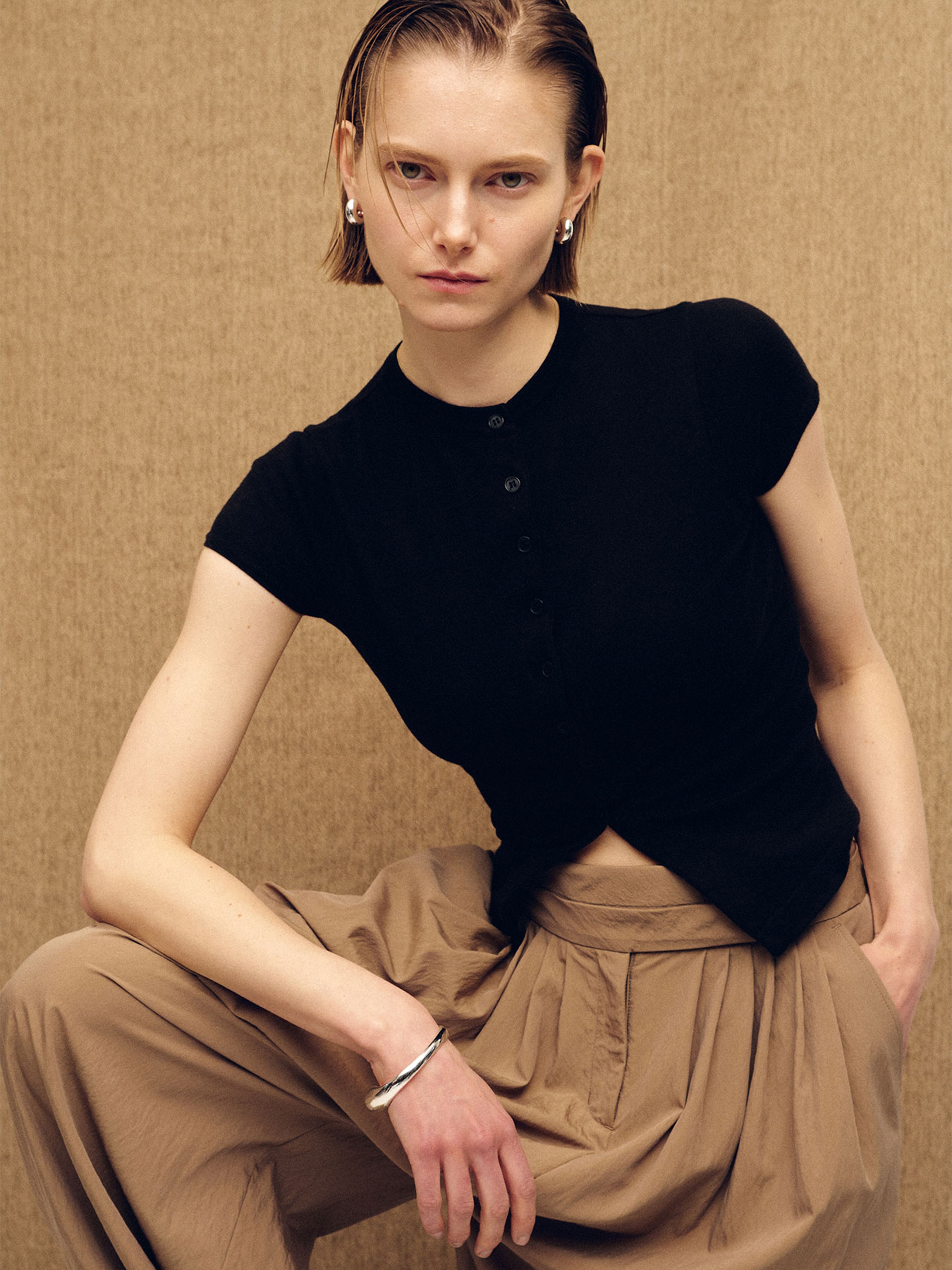 (W) PLEATED VOLUMINOUS PANTS_ BEIGE