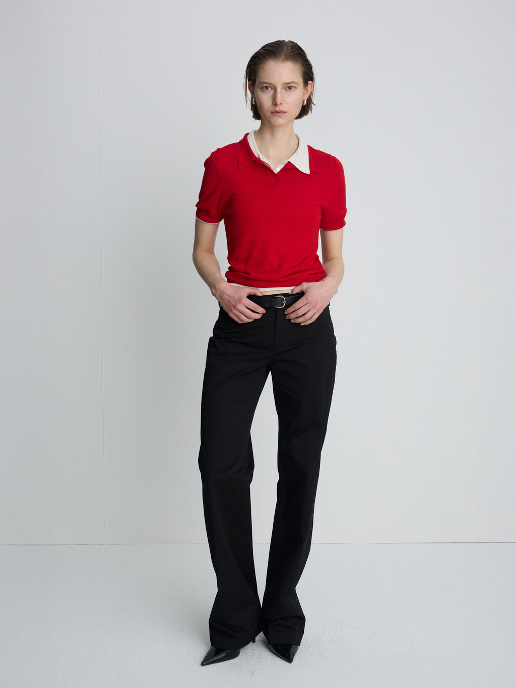 (W) COTTON STRAIGHT TROUSERS_ BLACK