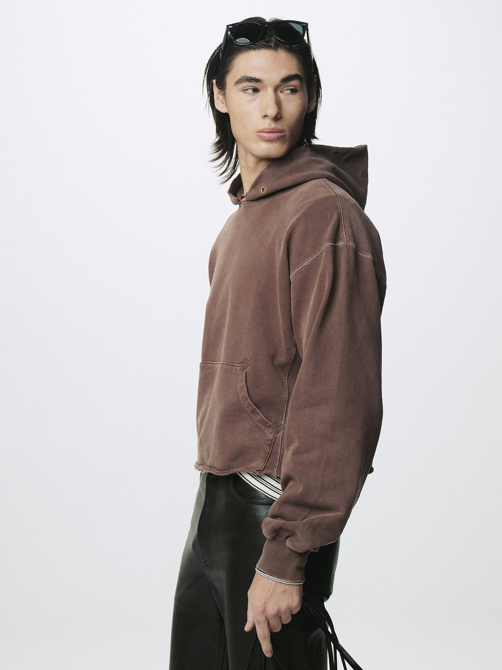 GARMENT DYED RAW EDGE HOODIE_ FADED RED