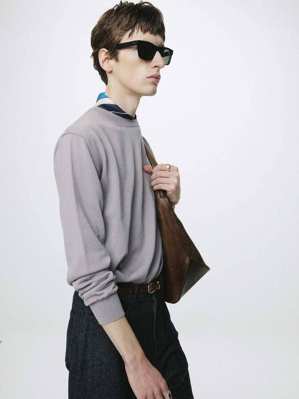 SPRING WOOL CREW NECK KNIT_ PALE GREY