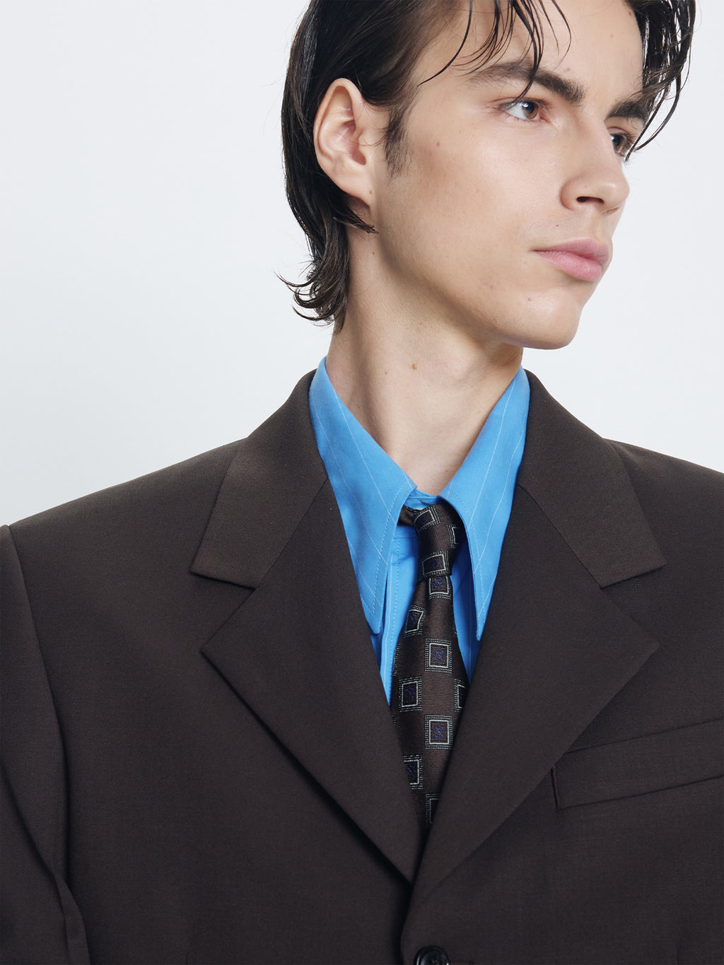 WOOL BLEND TAILORED BLAZER_ DEEP BROWN